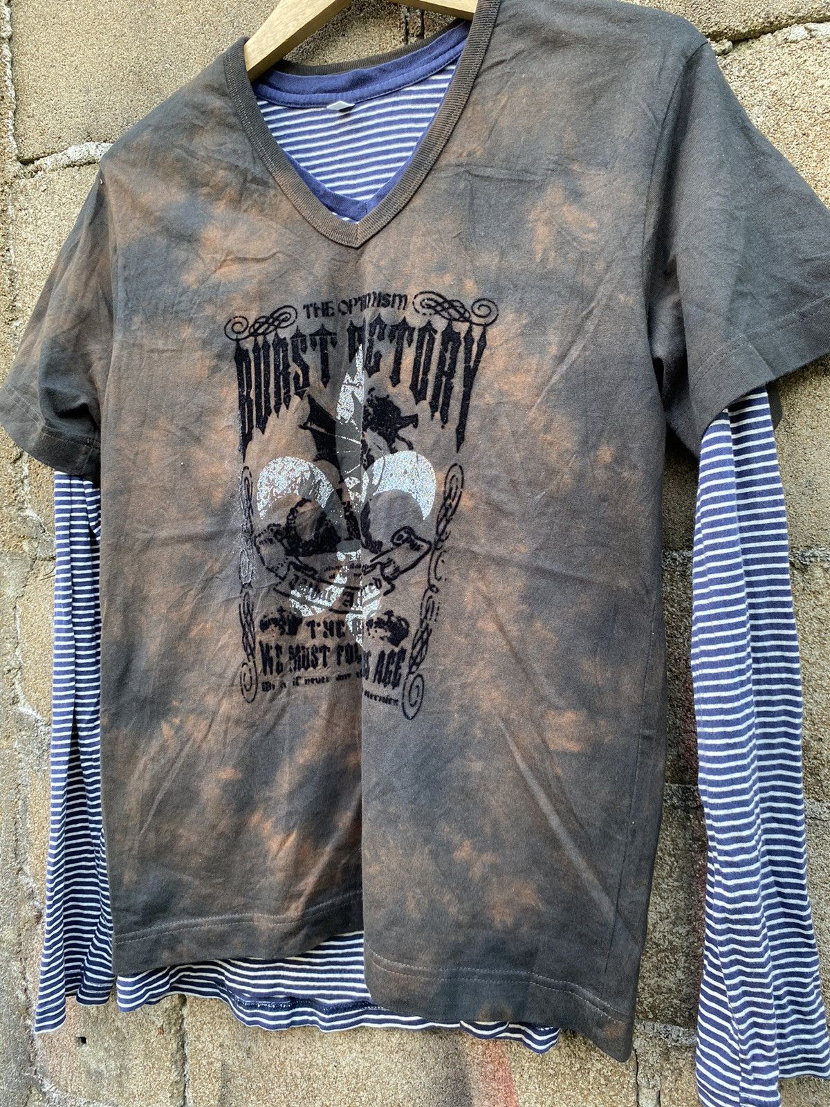 If Six Was Nine × Japanese Brand × Le Grande Bleu (L.G.B.) 2in1 Slash Number Bleached striped longsleeve tshirt Size US M / EU 48-50 / 2 - 3 Thumbnail