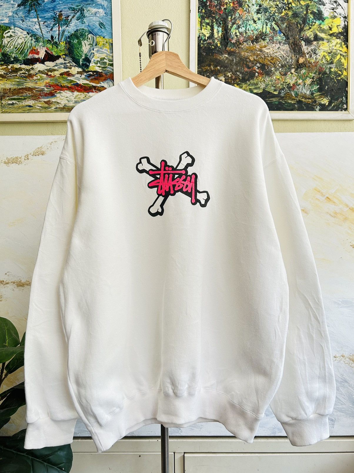 image of Vintage Stussy Crewneck Sweatshirt in Cream/White, Men's (Size XL)