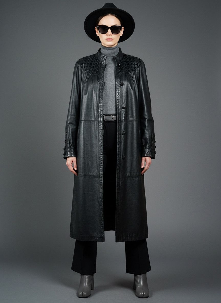 Vintage Rare vintage 90s women's black leather coat cloak Size M / US 6-8 / IT 42-44 - 1 Thumbnail