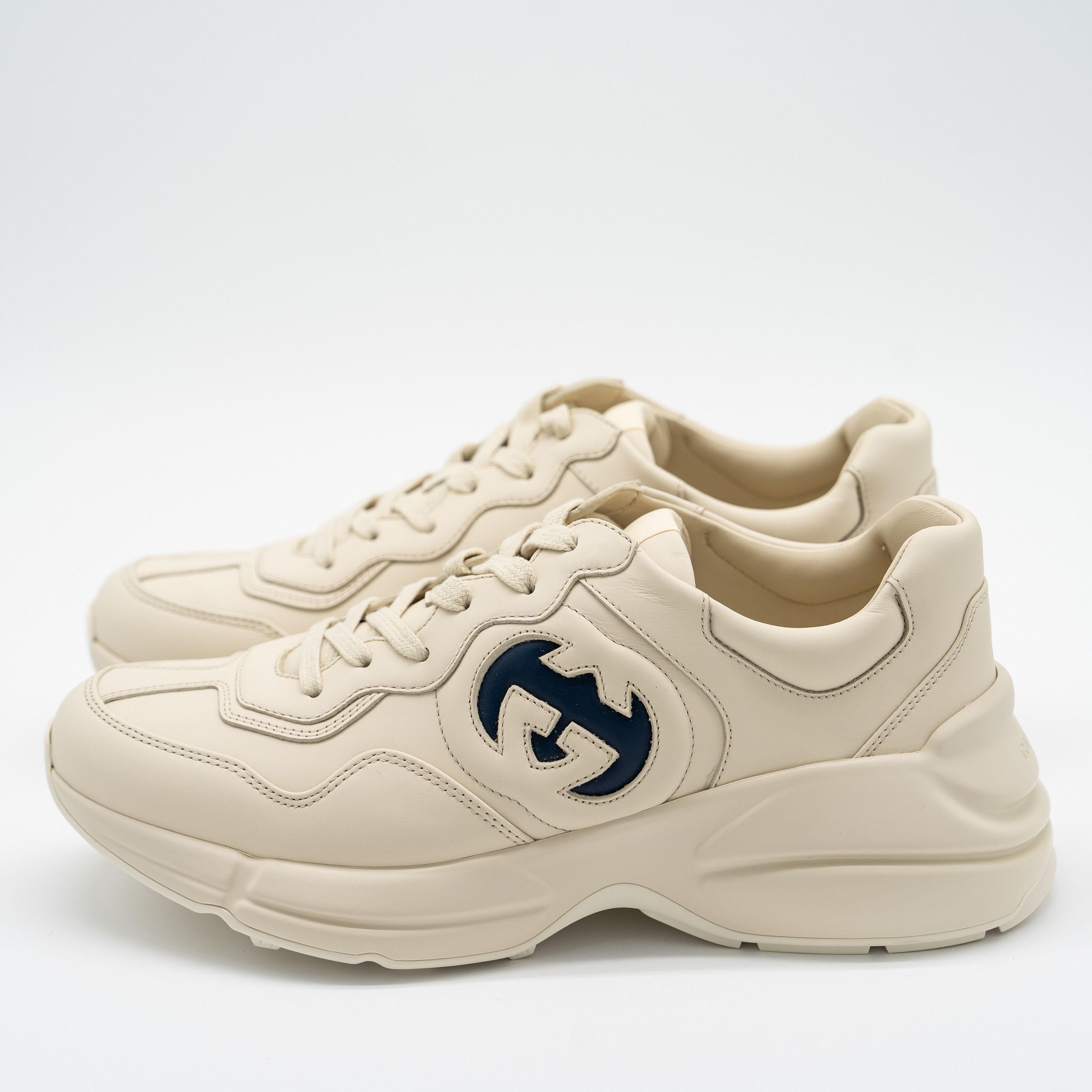 Gucci Gucci Rhyton Ivory Blue GG Cut Out Logo Leather Sneakers Size US 10 / EU 43 - 4 Thumbnail