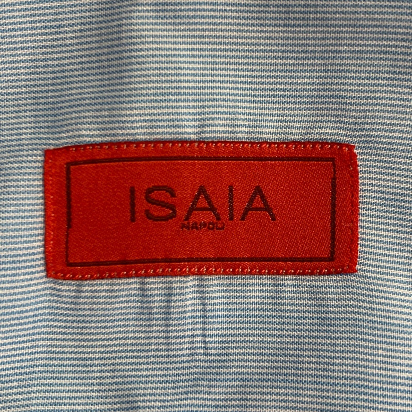 Isaia S Blue White Stripe Cotton Spread Collar Long Sleeve Shirt Size US S / EU 44-46 / 1 - 6 Thumbnail