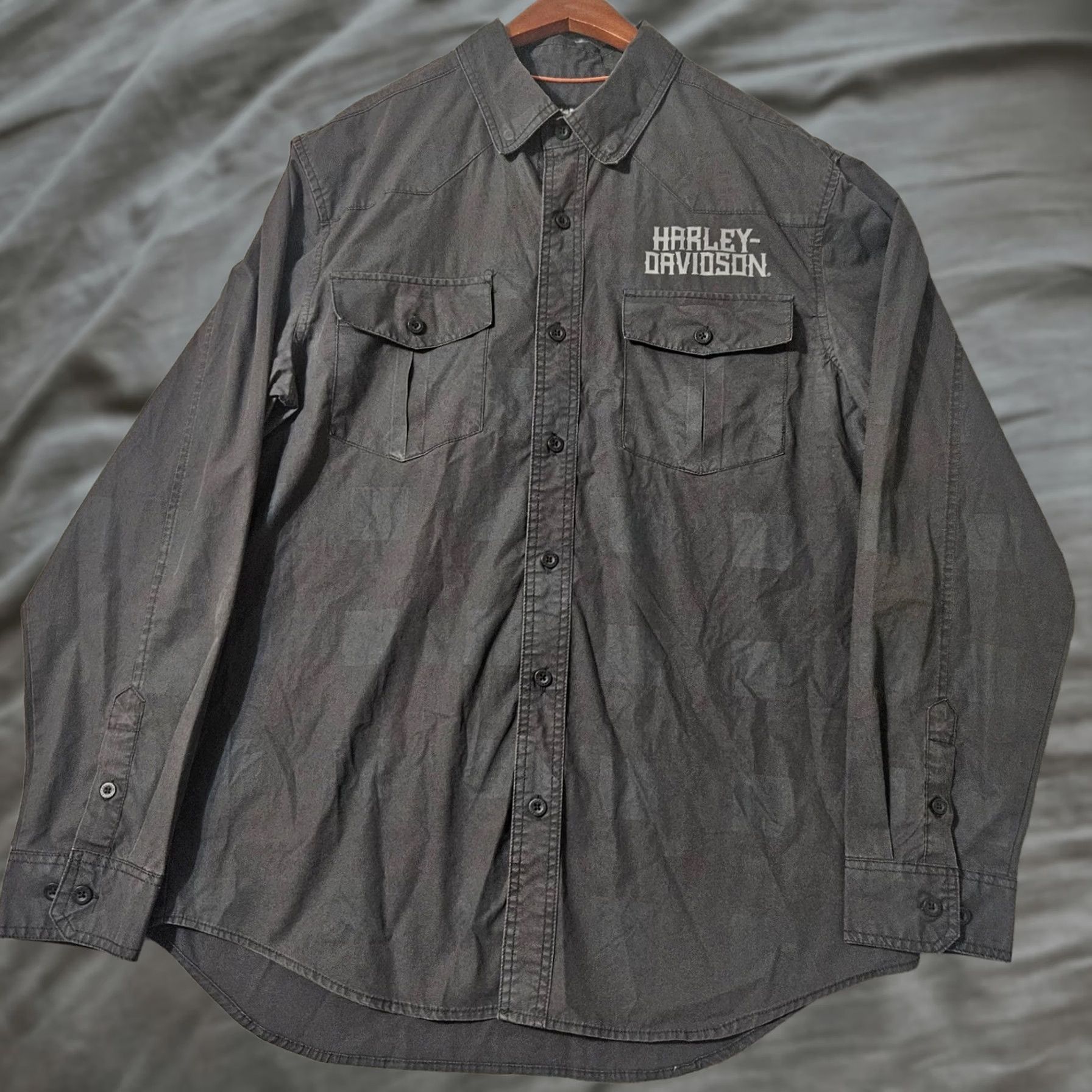 Harley Davidson Harley-Davidson Men's Shirt Black Plaid Wrinkle-Resistant Woven Large Size US L / EU 52-54 / 3 - 1 Thumbnail