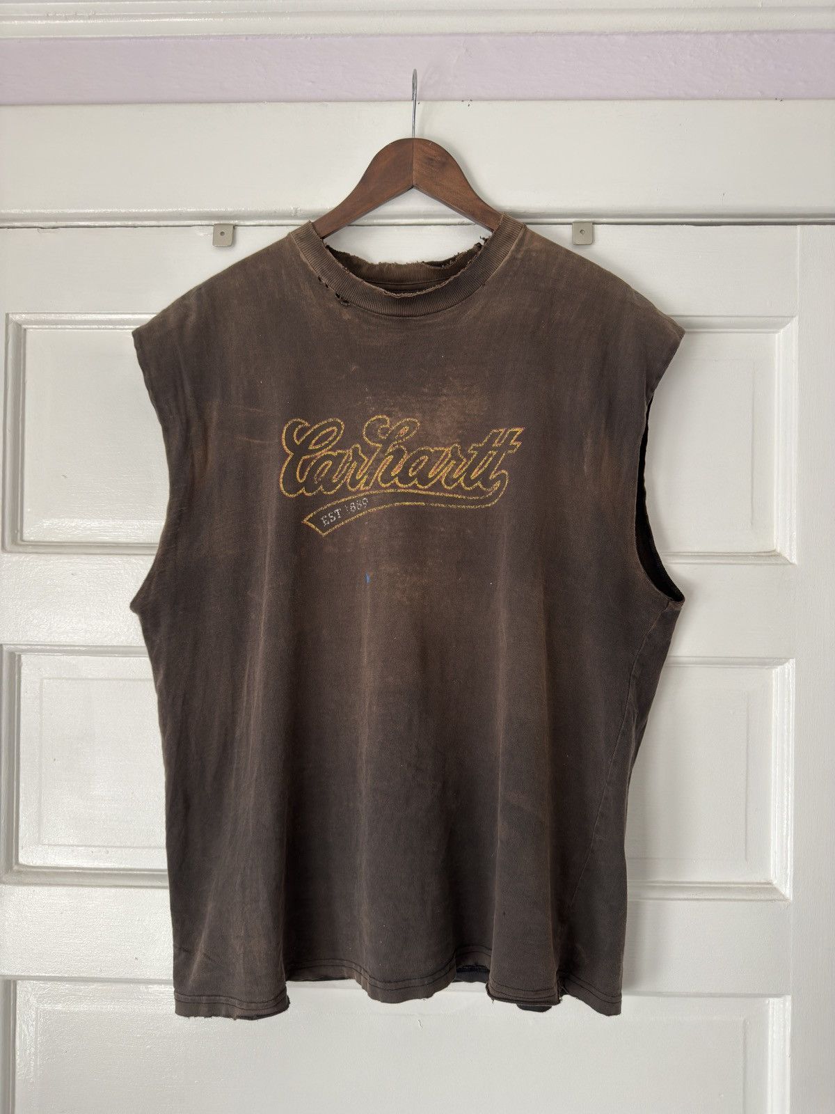 Carhartt Sun Faded Carhartt Script Spellout Cutoff Tee Size US XL / EU 56 / 4 - 1 Thumbnail