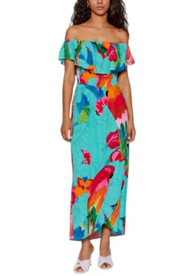 Desigual VEST PAHOA M Floral Ruffled Split Midi Dress 89011 Size M / US 6-8 / IT 42-44 - 2 Thumbnail