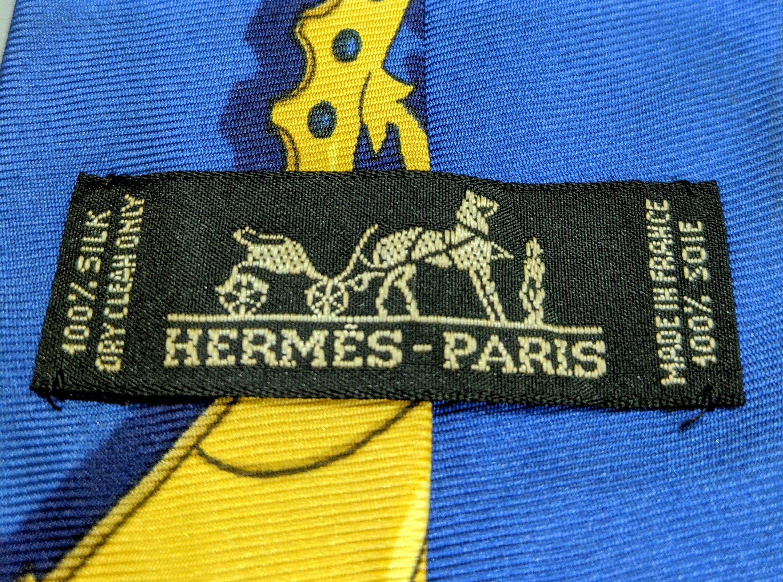 Hermes Hermes 💯 Silk Made in France Blue Yellow Tie Size ONE SIZE - 2 Thumbnail