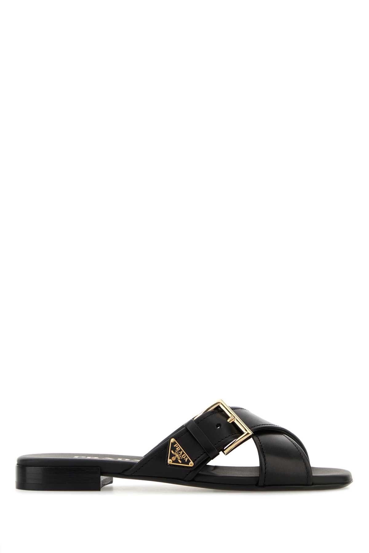 Prada Black Leather Slippers Size US 10 / IT 40 - 1 Thumbnail