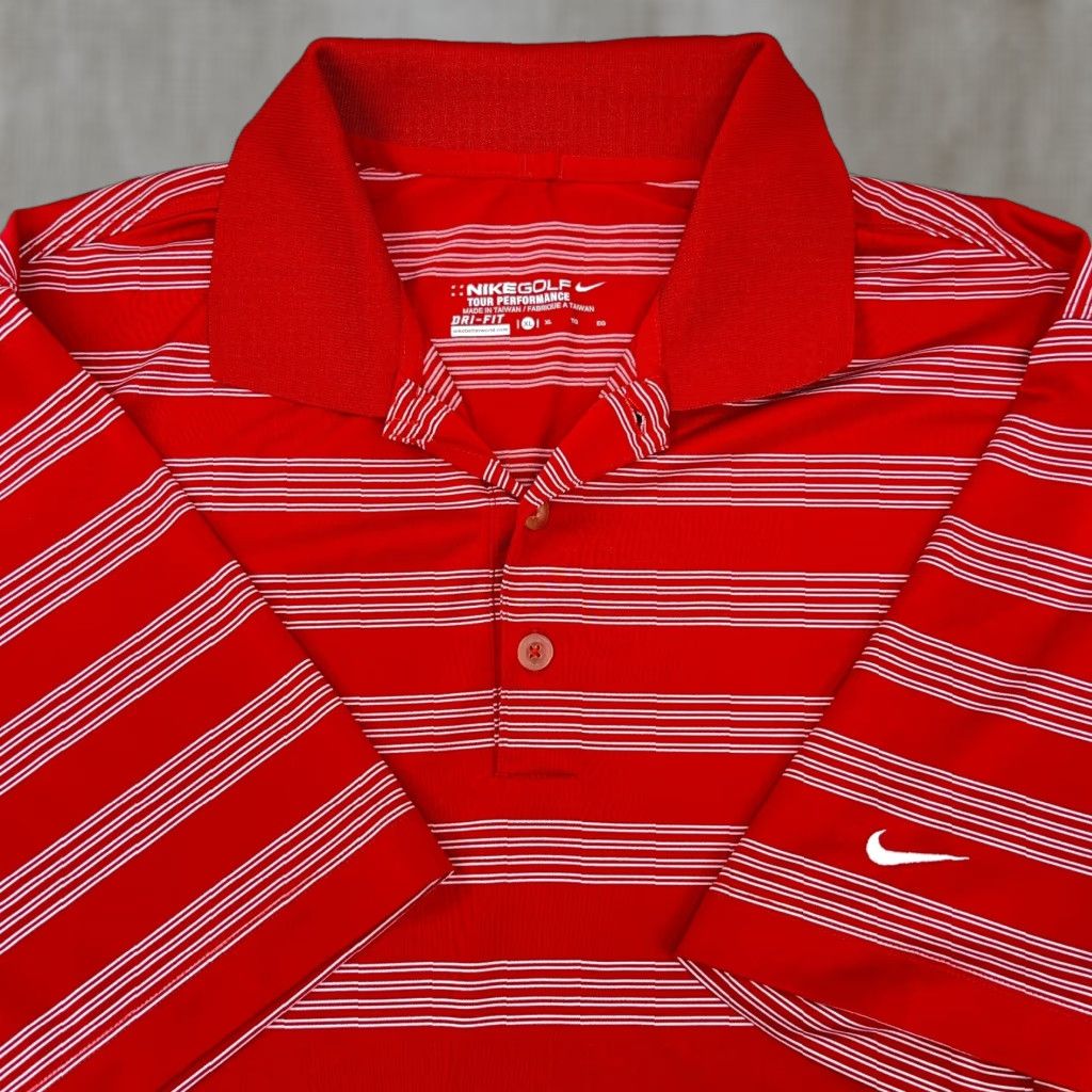 Nike VINTAGE Nike Polo Shirt Men XL Red White Striped Dri Fit Tour Performance Golf Wicking J Size US XL / EU 56 / 4 - 1 Thumbnail