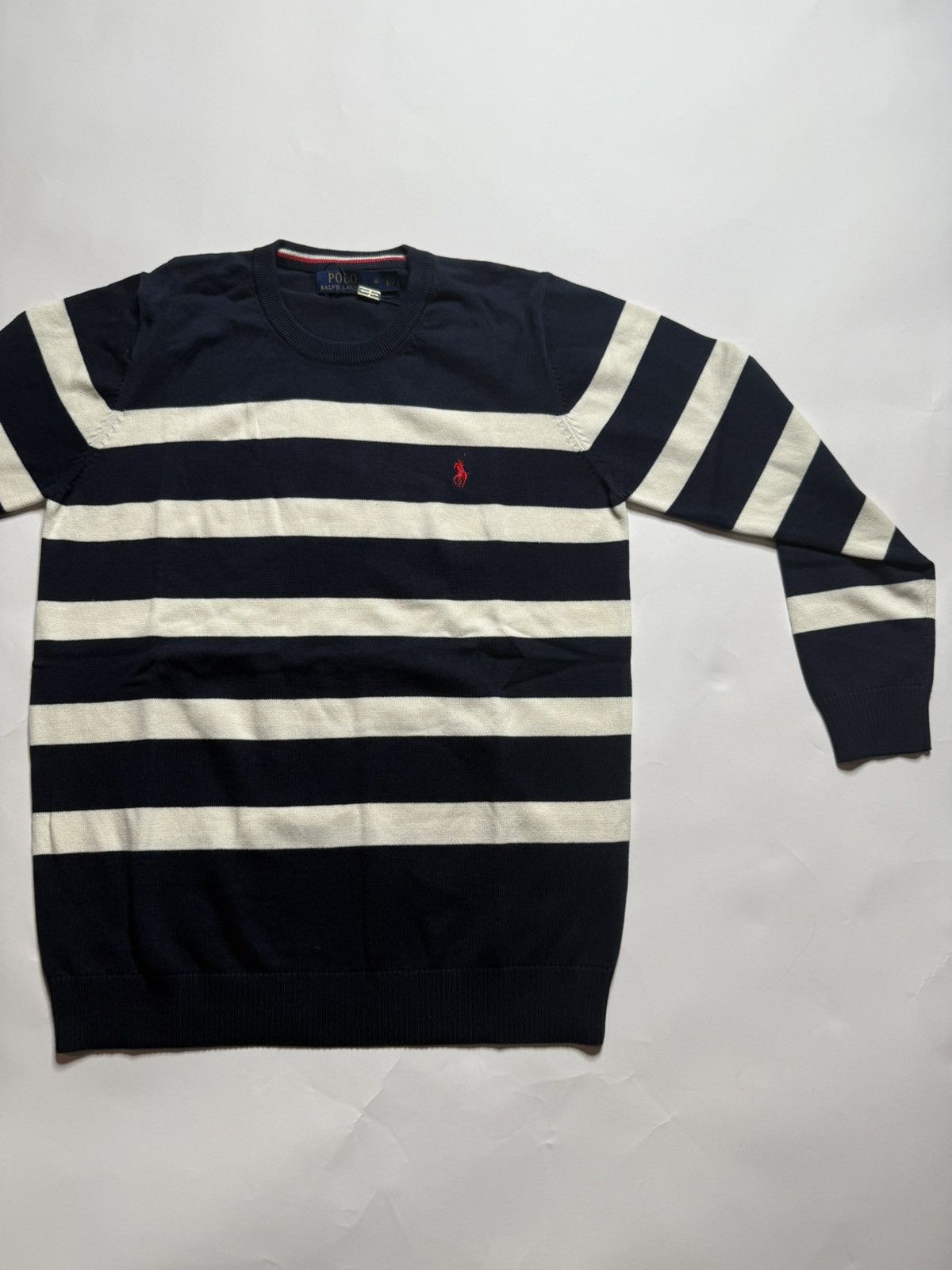 Polo Ralph Lauren Cream/Navy Striped Crewneck Polo Ralph Lauren Size US S / EU 44-46 / 1 - 1 Thumbnail