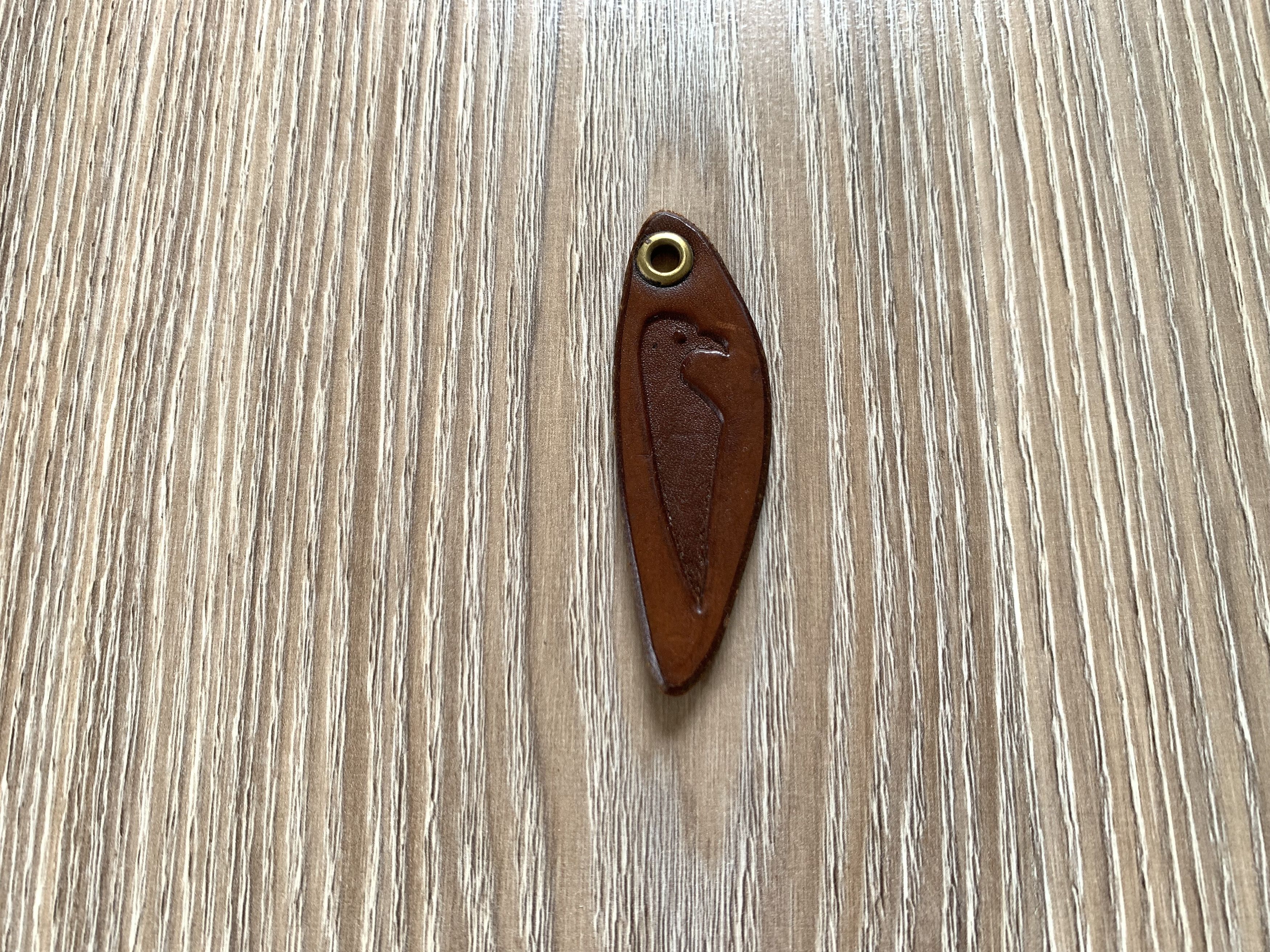 Handmade Leather Keychain With Viking Raven Embossing Size ONE SIZE - 1 Thumbnail
