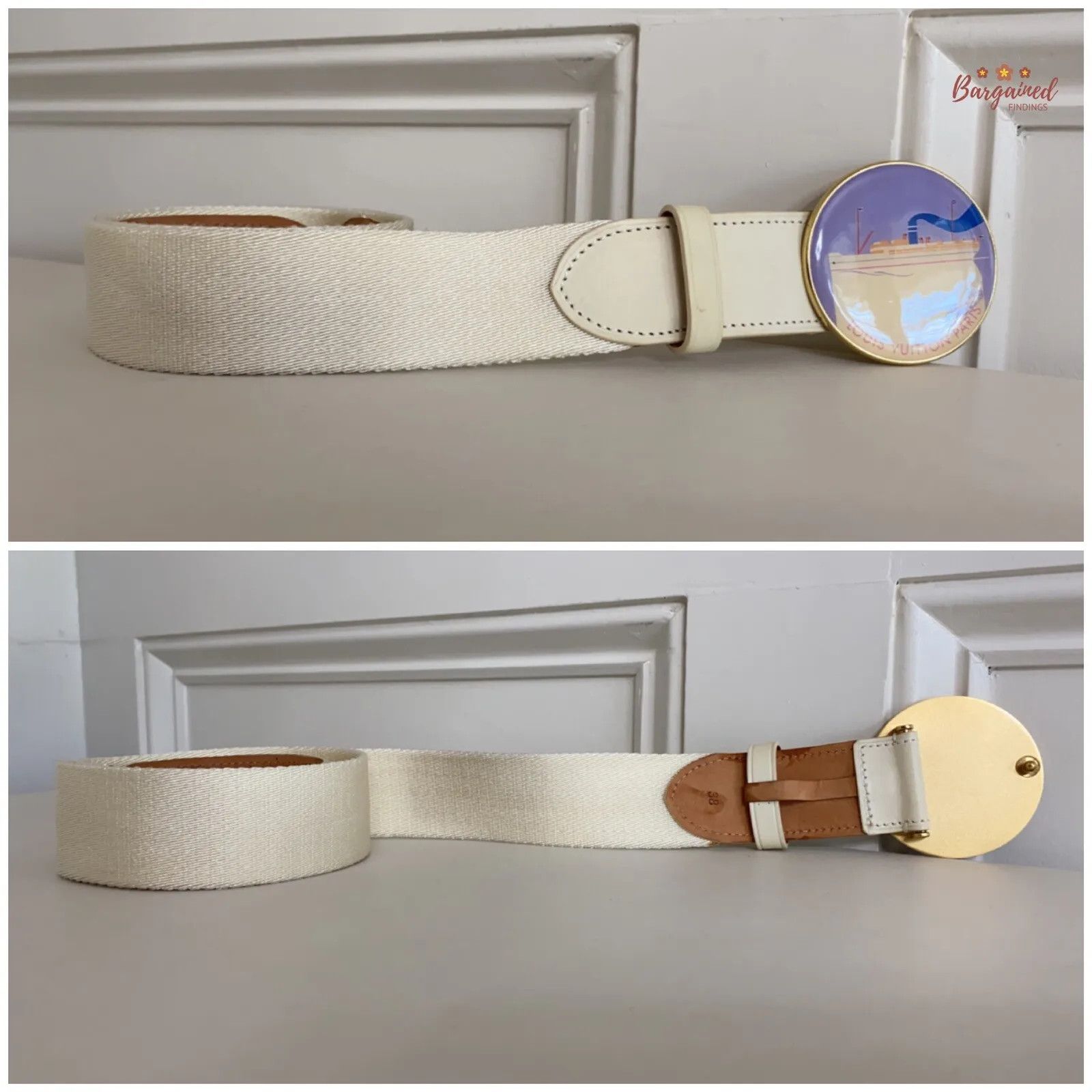 Louis Vuitton Louis Vuitton Cream Canvas Leather Boat Cruise Buckle Belt Size 34 - 4 Thumbnail