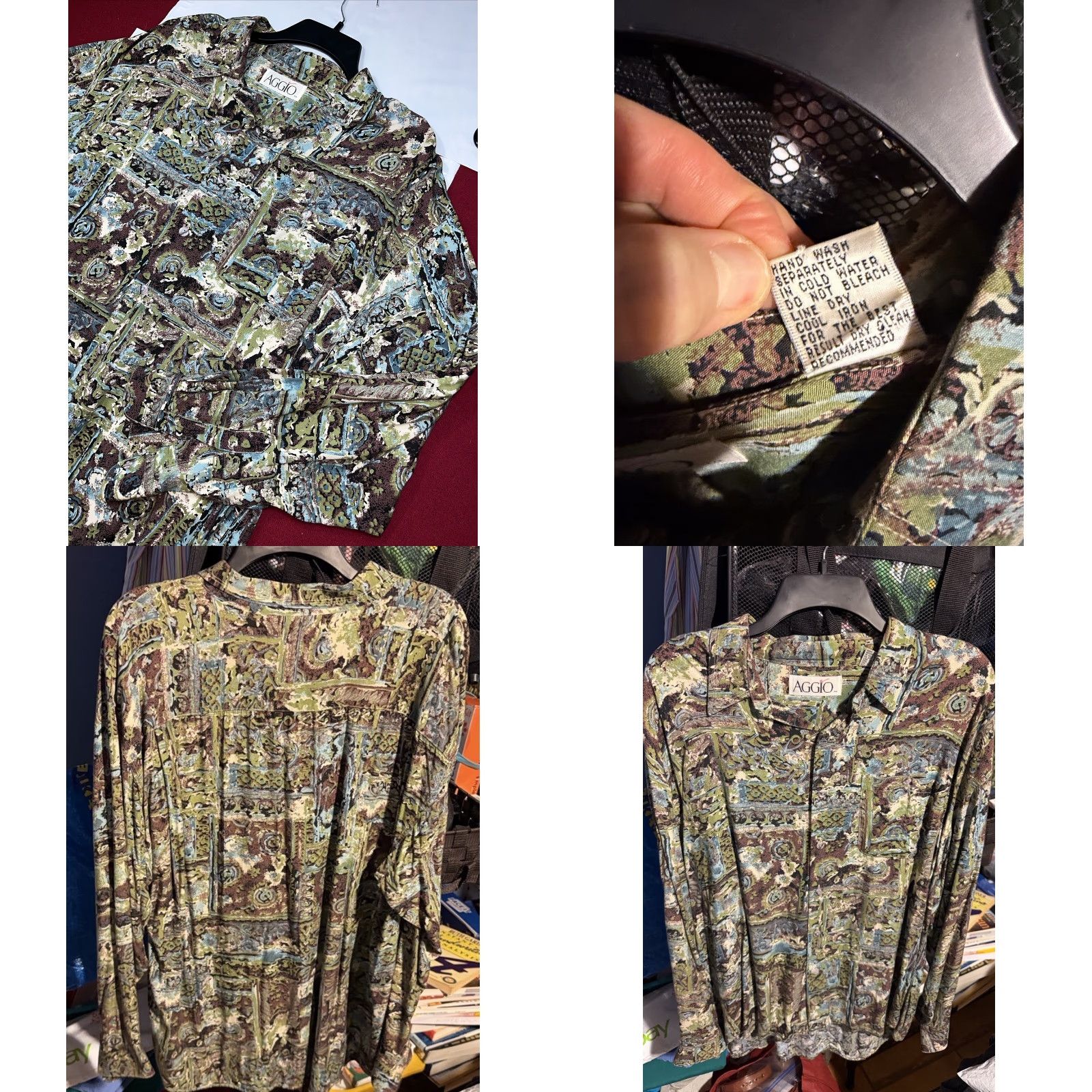Olive AGGIO Button-Front Shirt Men’s XL Rayon 90s Psychedelic Geometric Brown Olive Blue Long Sleeve Casual Multicolor FYI: 1990s Decade Night Club Size US XL / EU 56 / 4 - 10 Thumbnail
