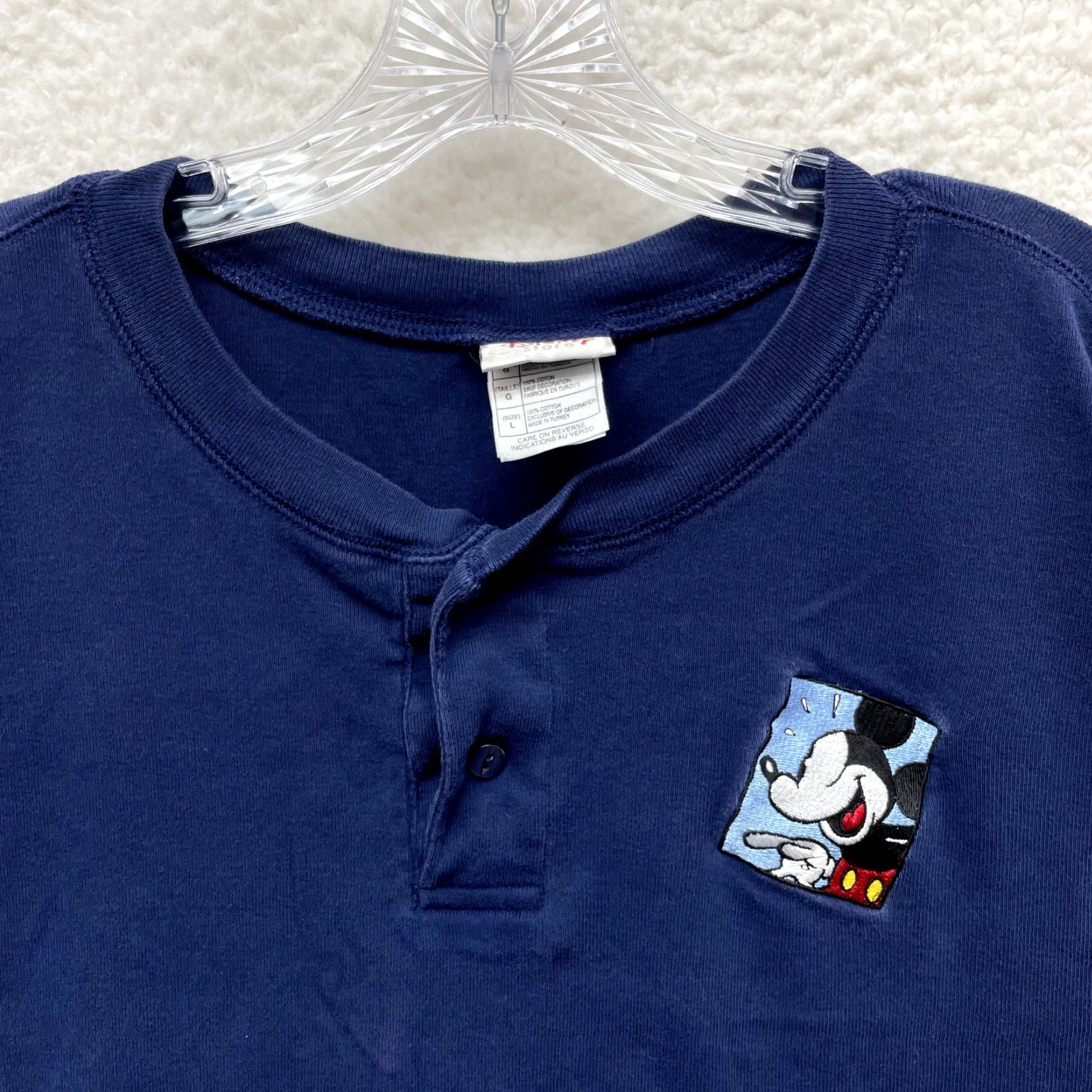 Disney VINTAGE Disney Mickey Mouse Henley T-Shirt Long Sleeve Embroidered XL Large Mens Blue 1990s - Hanley? Size US L / EU 52-54 / 3 - 3 Thumbnail