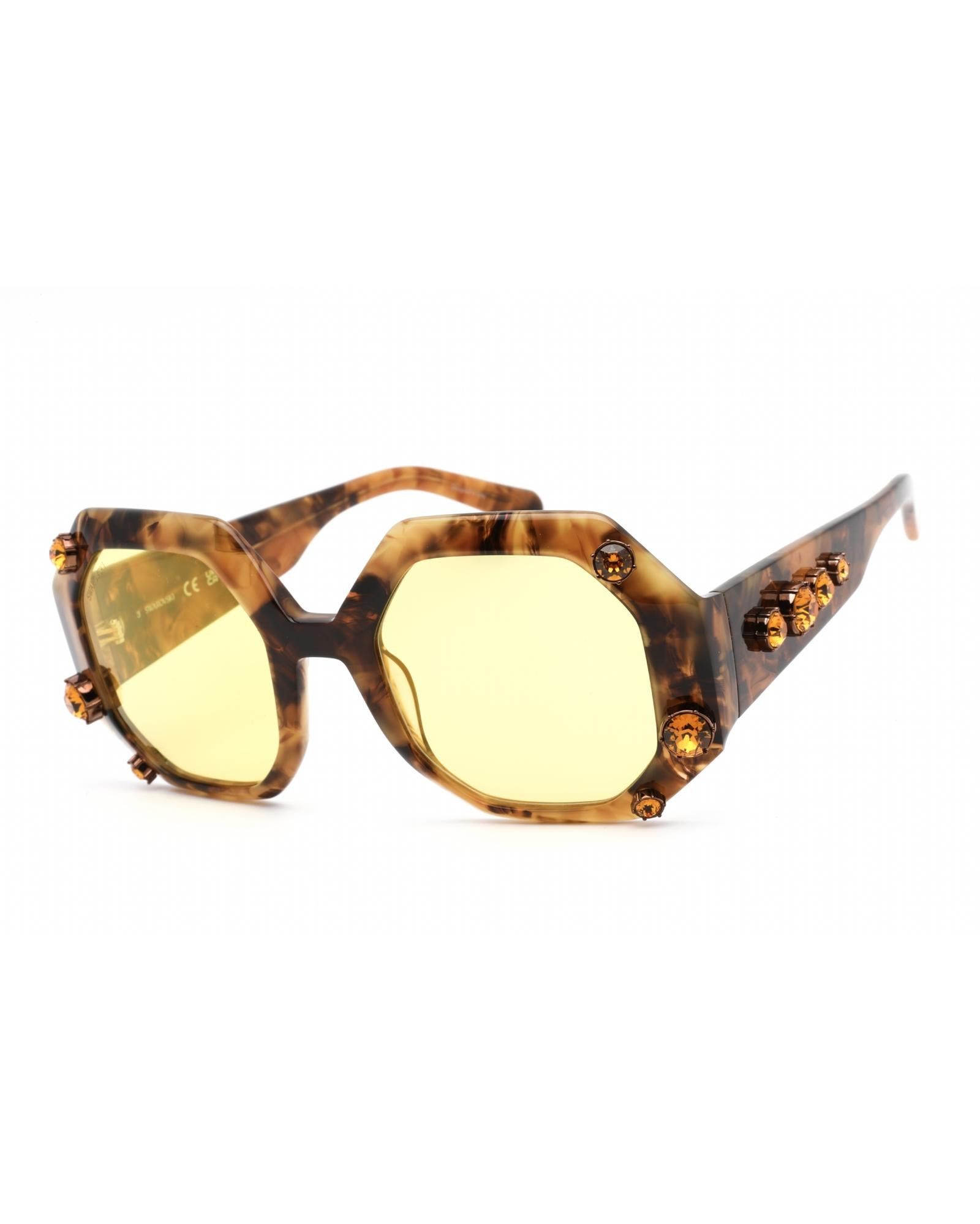 image of Swarovski Sk0375 Sunglasses Dark Havana / Brown Mirror, Women's
