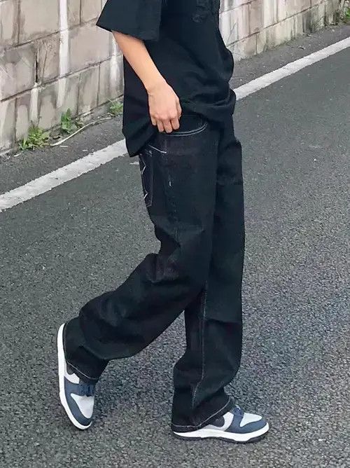 Japanese Brand × Jean Vintage embroidered washed straight black jeans Size US 32 / EU 48 - 2 Thumbnail