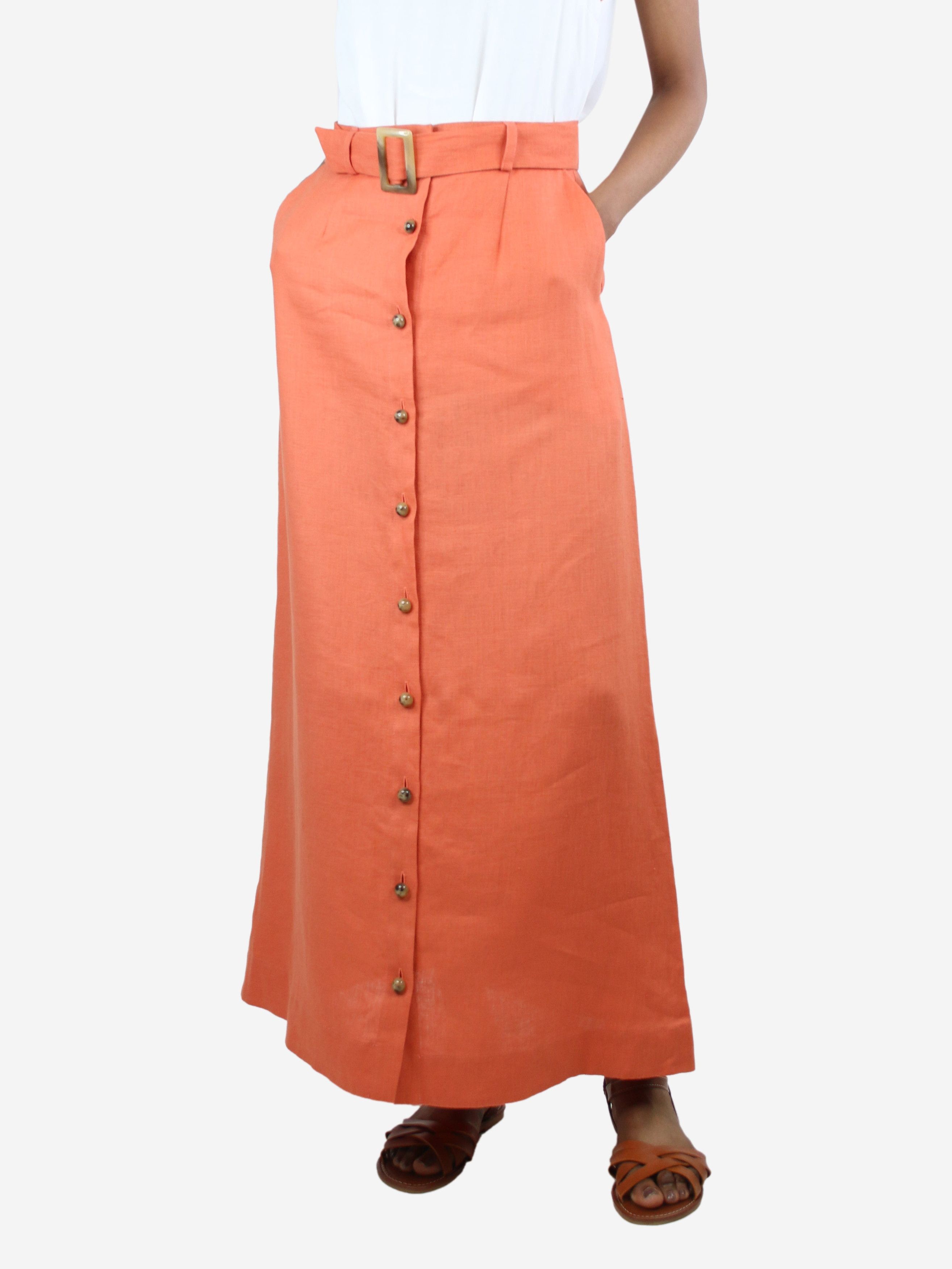 image of Lisa Marie Fernandez Orange Linen Belted Maxi Skirt - Size Uk 6, Women's