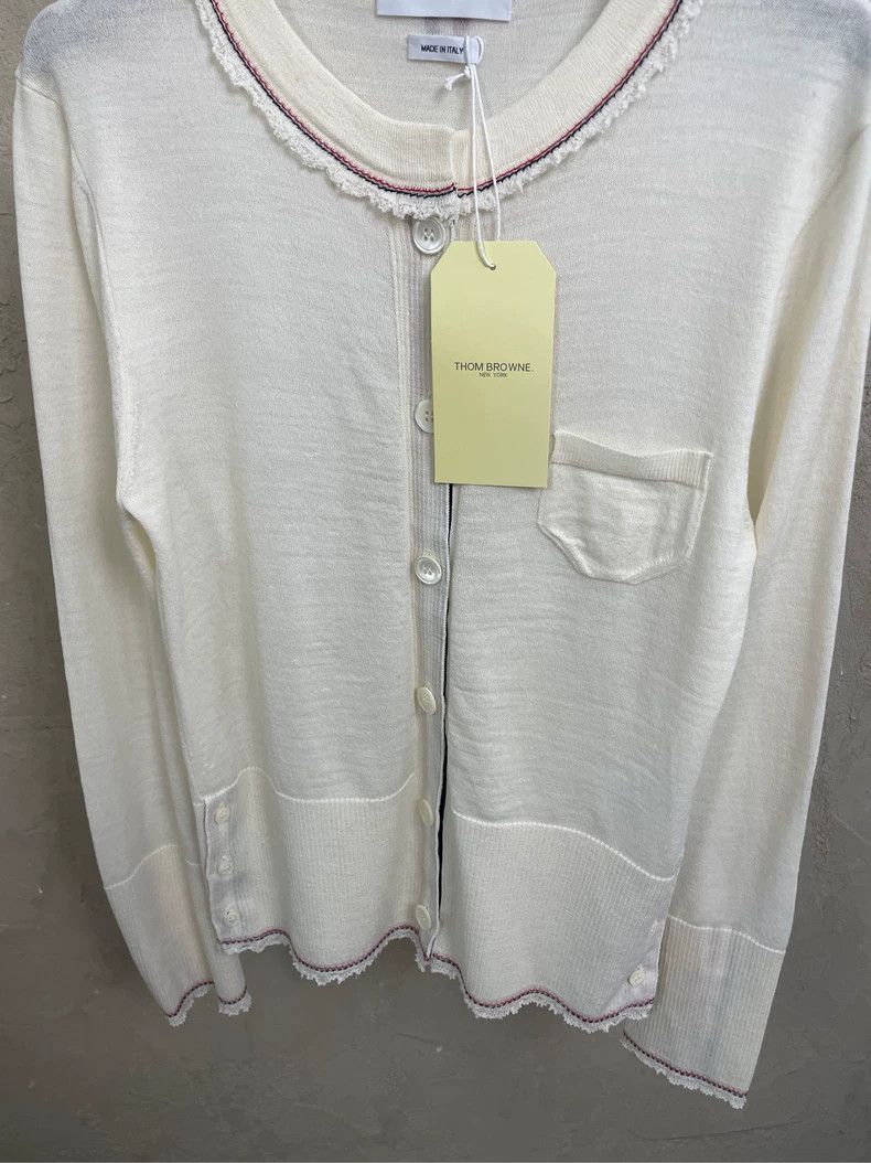Thom Browne Thom Browne Show off-white summer series thin wool cardigan Size M / US 6-8 / IT 42-44 - 3 Thumbnail