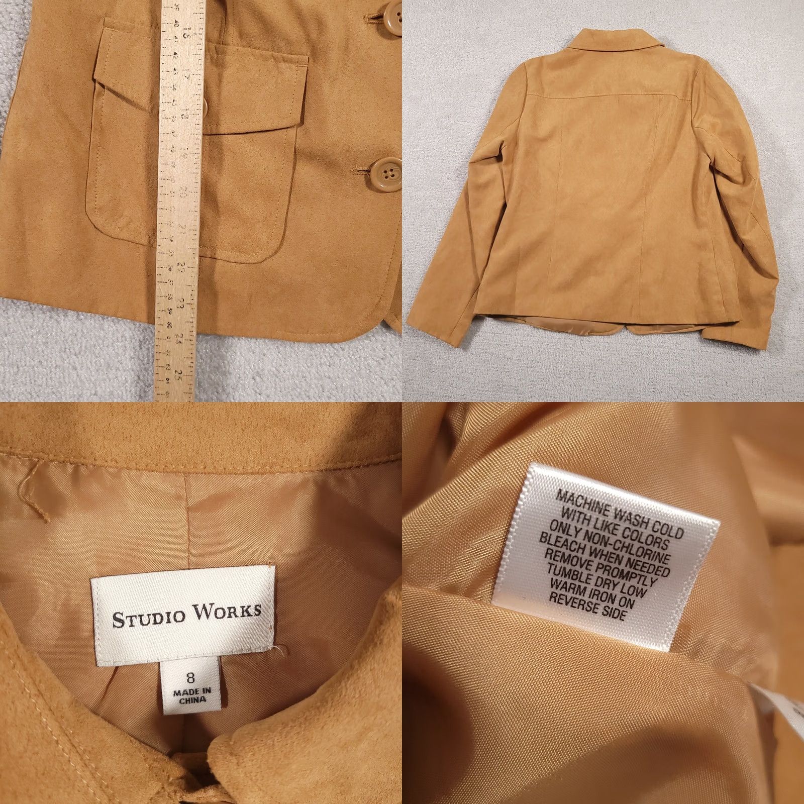 Vintage Studio Works Faux Suede Button Up Shirt Women's 8 Tan Long Sleeve Collared Lined Shirt Size M / US 6-8 / IT 42-44 - 8 Thumbnail