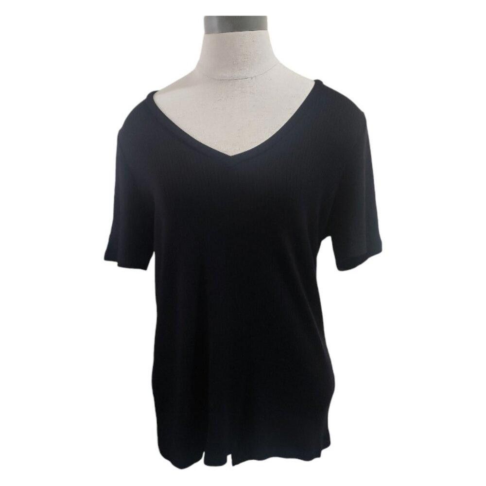 Caruso CT1815 Cyrus Black Ribbed V-Neck Top L Size L / US 10 / IT 46 - 1 Thumbnail