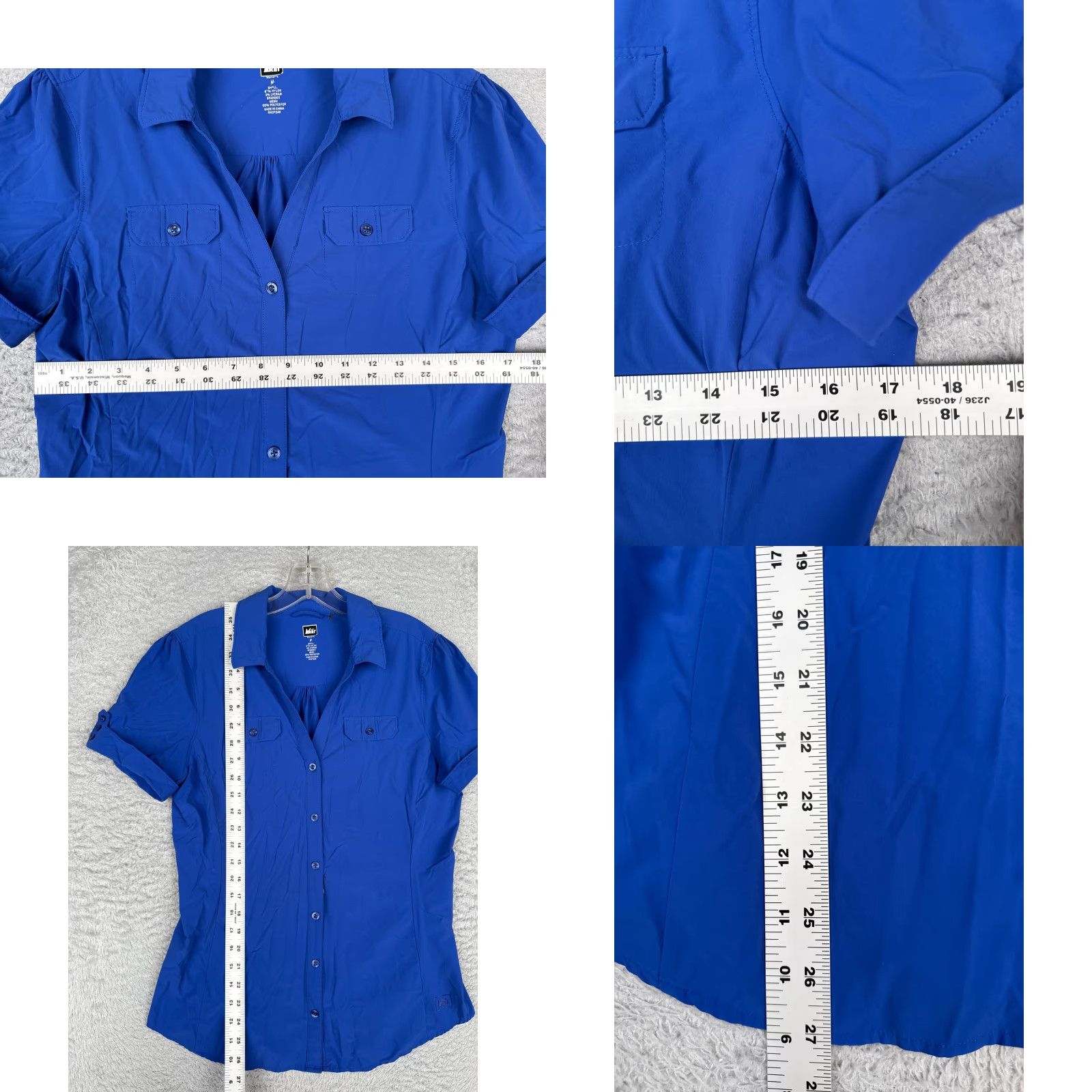Vintage REI Shirt Women Medium Blue Button Up Short Sleeve Pocket Nylon Blend Fish Hike Size M / US 6-8 / IT 42-44 - 8 Thumbnail