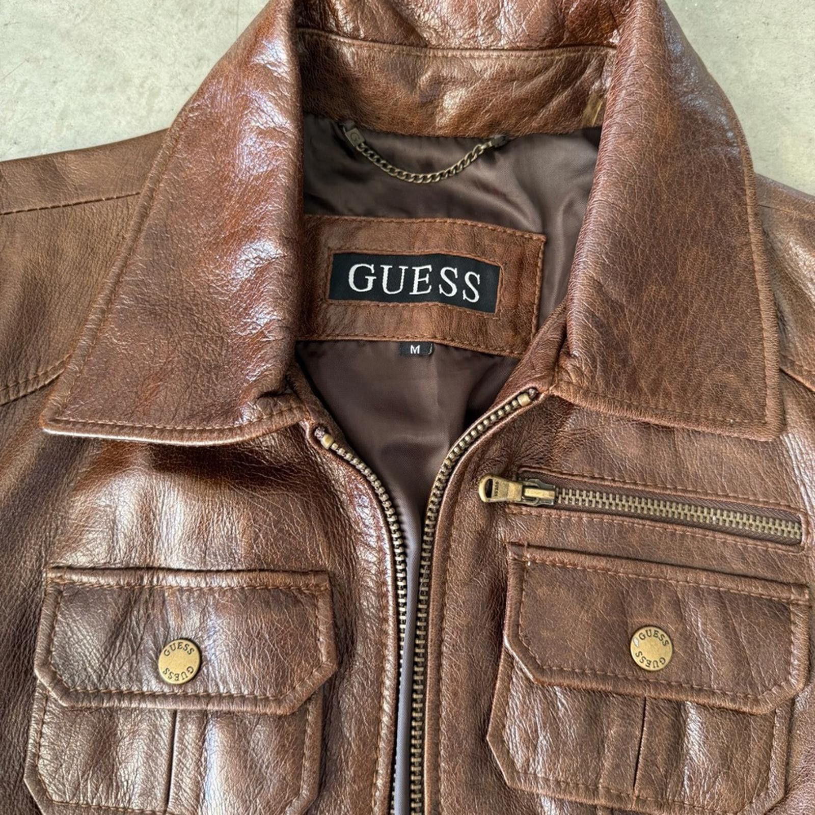 Guess Guess / Leather Moto Utility Jacket / Brown Size M / US 6-8 / IT 42-44 - 4 Thumbnail