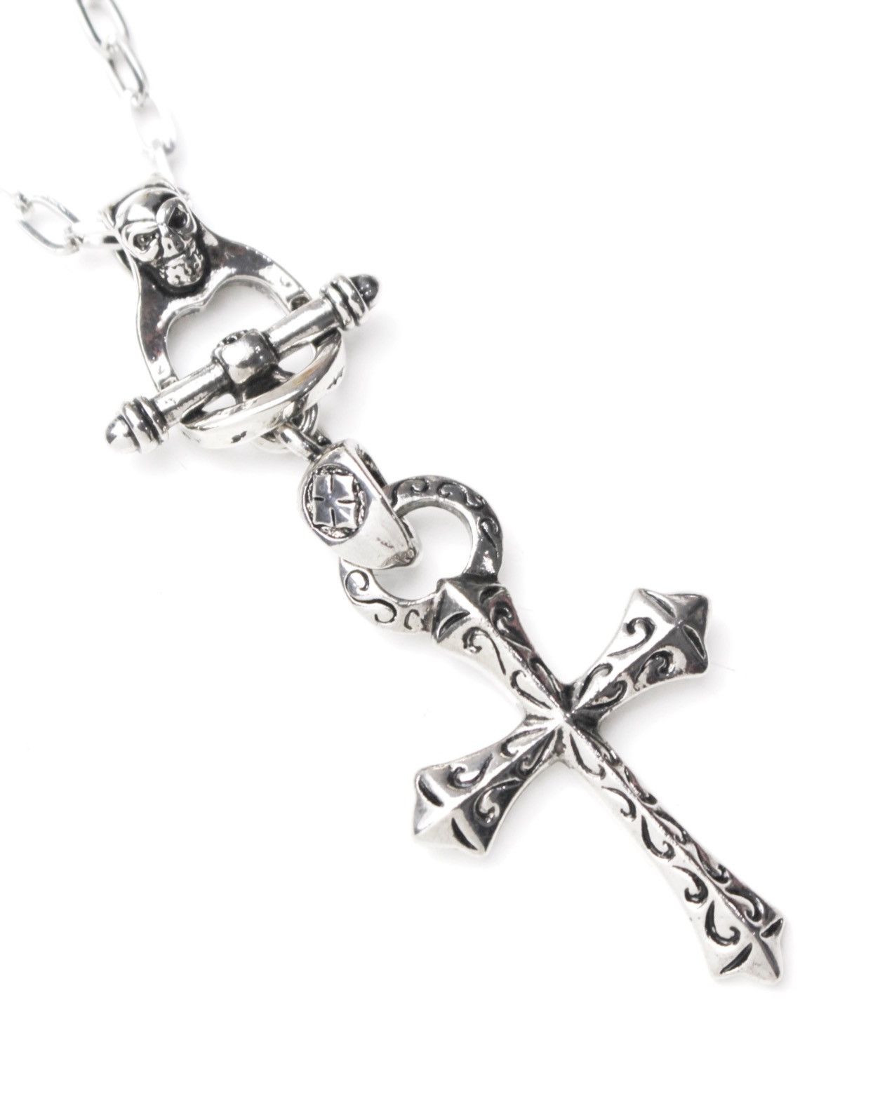 Vintage 2000S JAPANESE MADE SILVER-PLATED SKULL & CROSS NECKLACE Size ONE SIZE - 3 Thumbnail