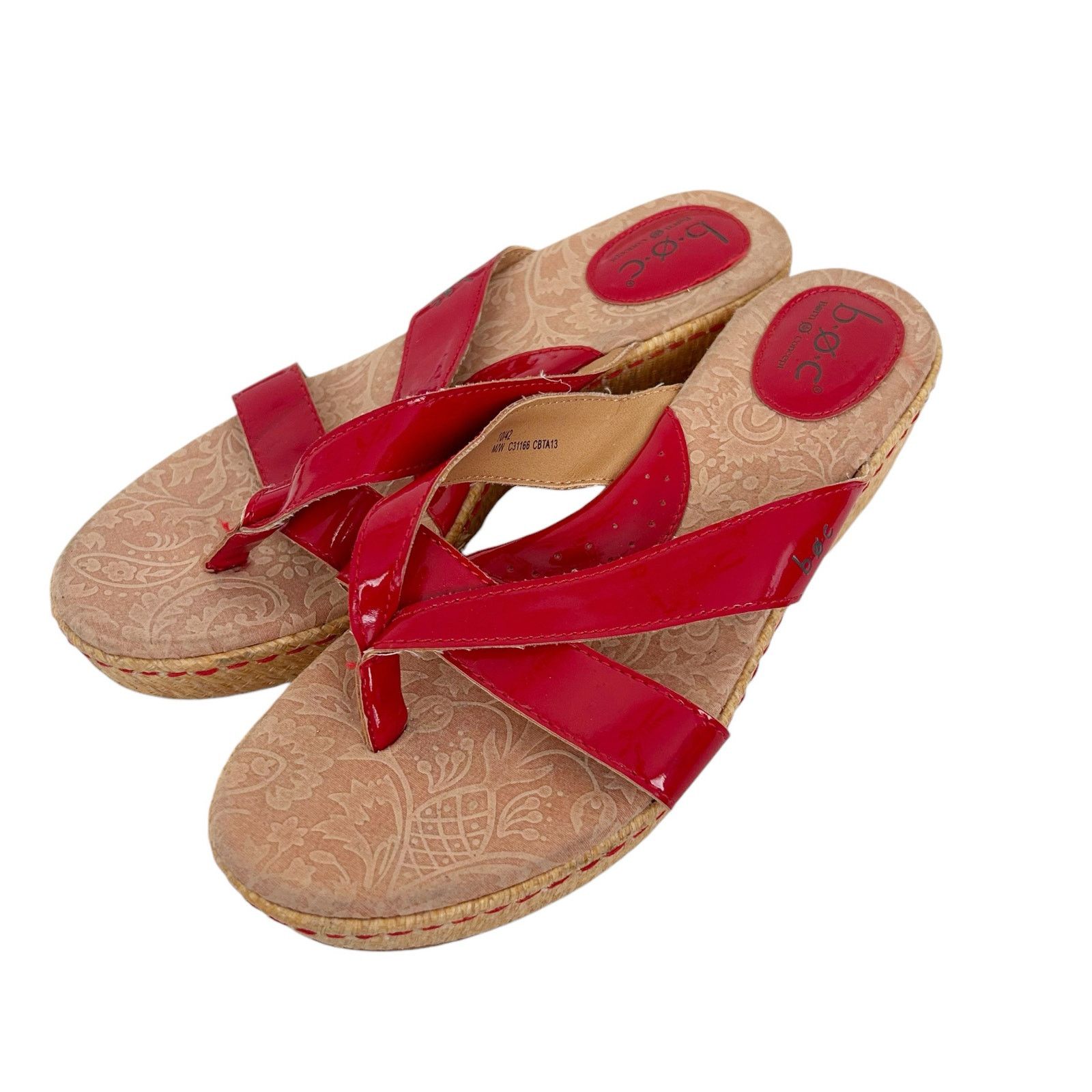 Boc BOC Red Patent Leather Cork Wedge Sandals Sz 10 Size US 10 / IT 40 - 6 Thumbnail