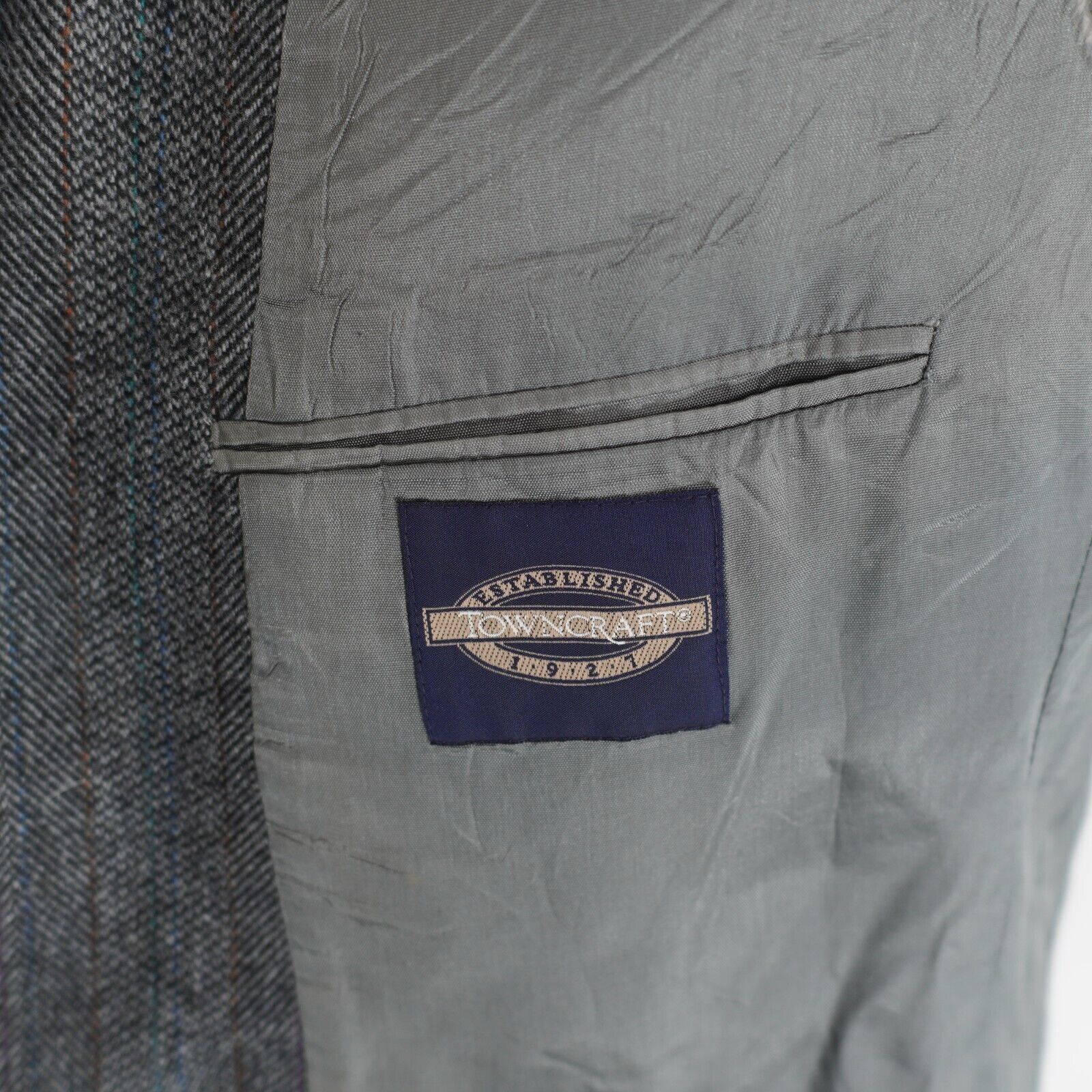 Towncraft Towncraft Tweed Wool Patchwork Gray Herringbone 2 Button Spo Size 38R - 8 Thumbnail