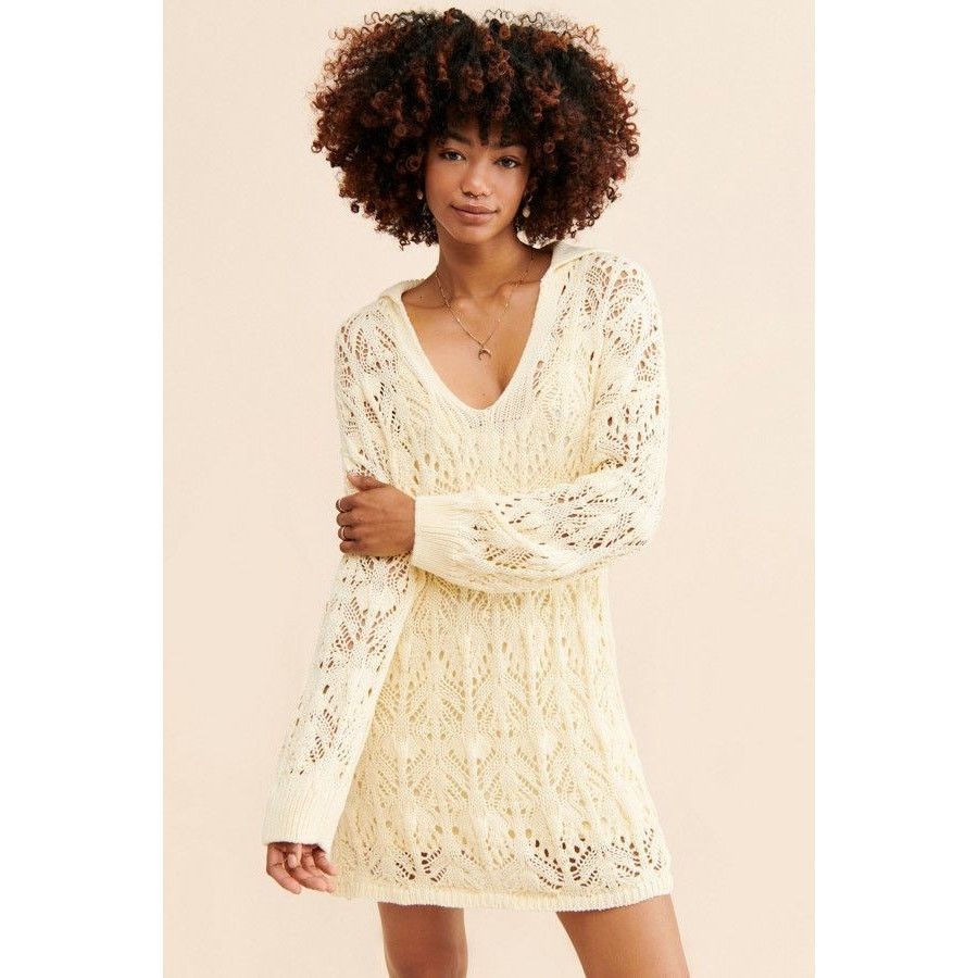 Free People New Elton Collared Crochet Mini Dress $178 MEDIUM Ivory Size M / US 6-8 / IT 42-44 - 5 Thumbnail