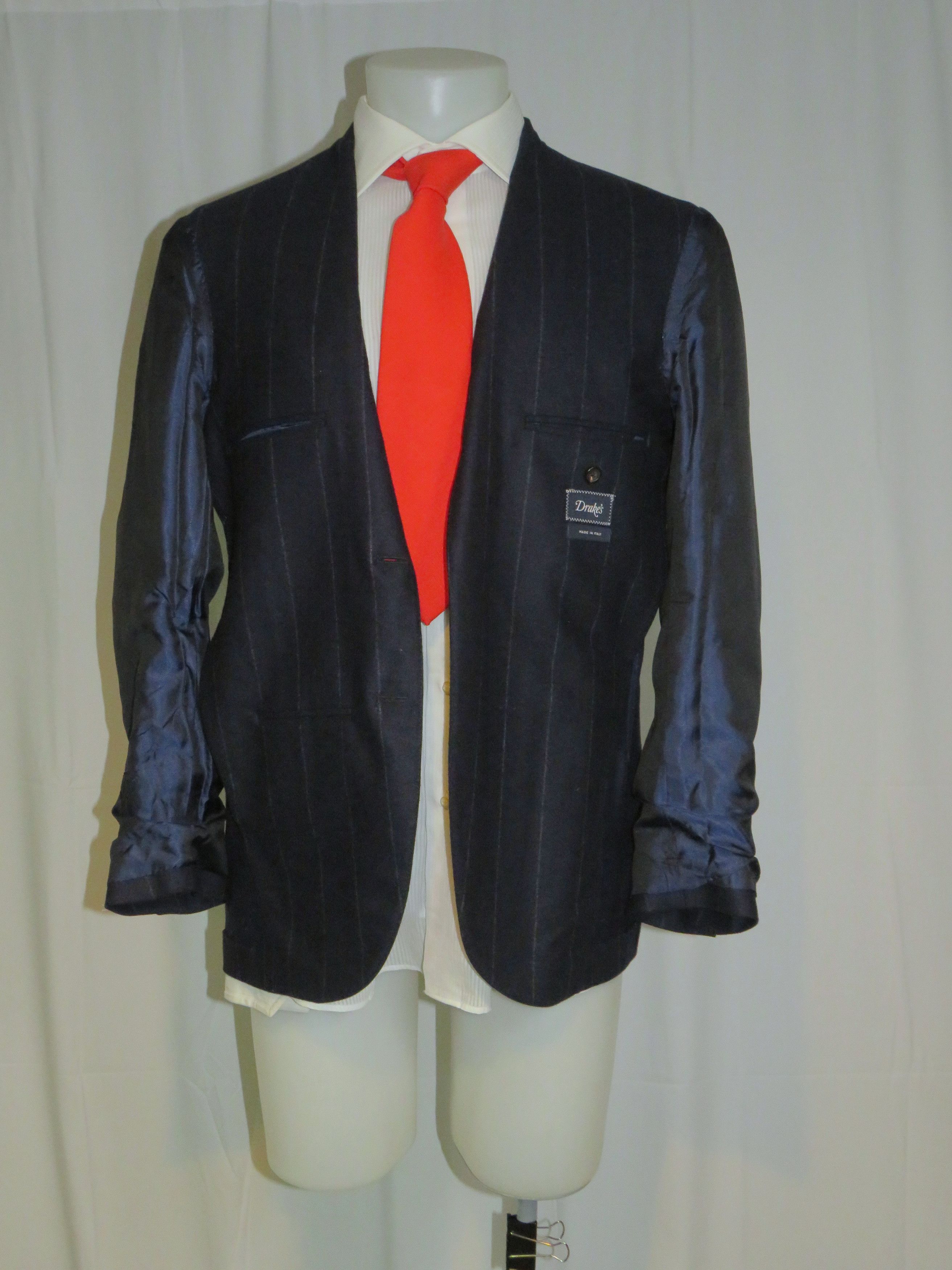 Drake's Navy Blue Chalk Stripe Flannel Three Roll Two Suit 38R NWT Size 38R - 11 Thumbnail