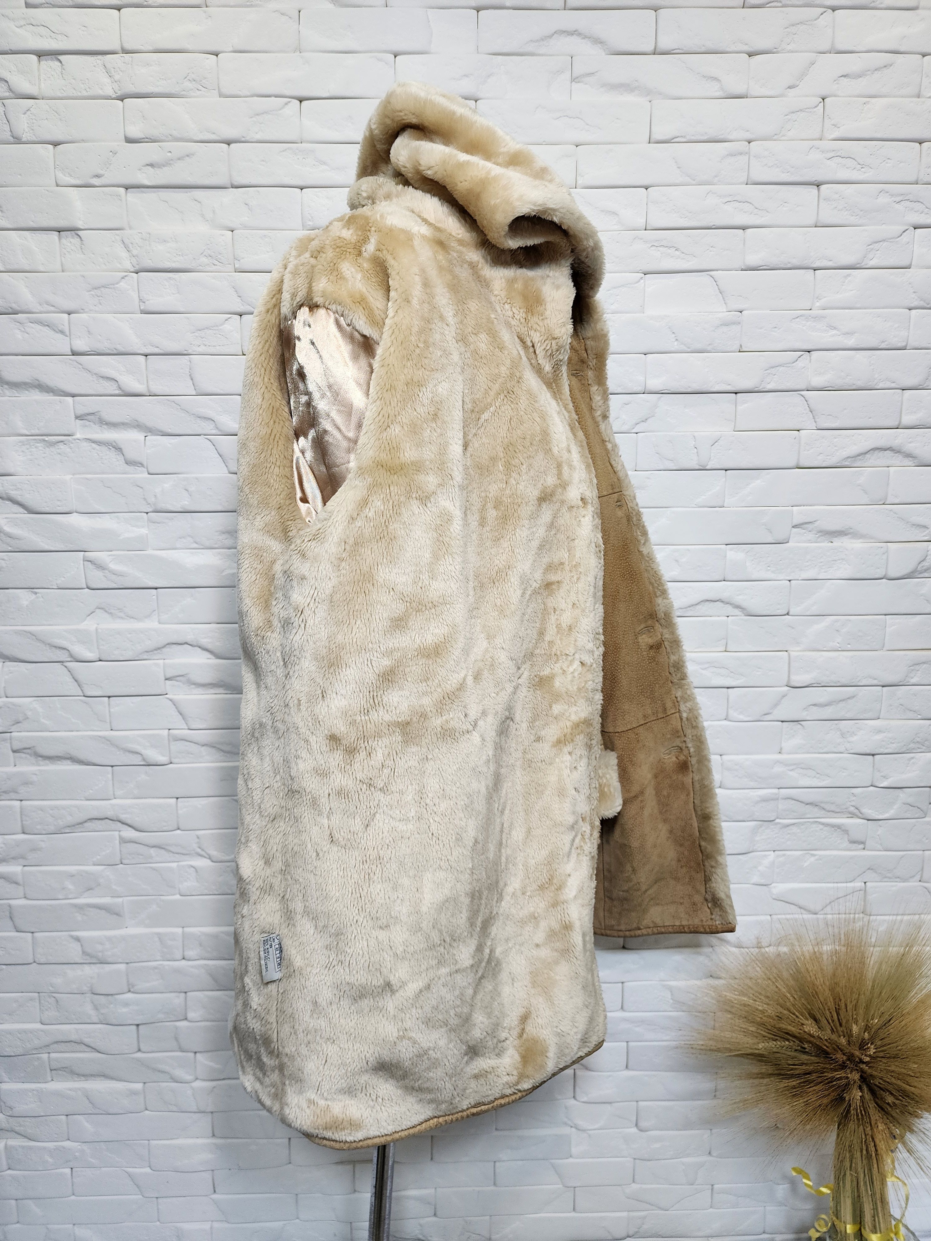 Genuine Leather Brown Women's Fur Jacket: Women's Vintage Button Hooded Coat Size XXL / US 16-18 / IT 52-54 - 9 Thumbnail