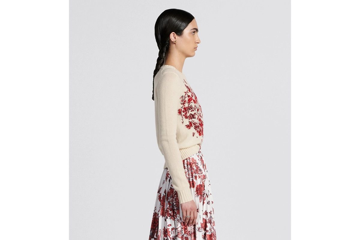 Dior o1bcso1str0225 Embroidered Sweater in Ecru/Red Size L / US 10 / IT 46 - 5 Thumbnail
