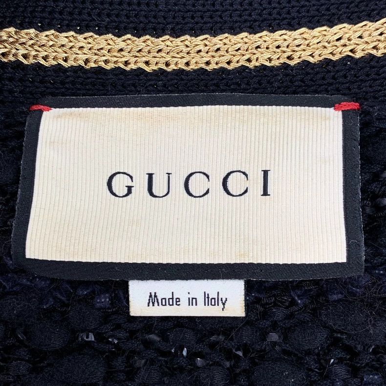 Gucci Gucci Black striped pearl buckle long-sleeved knitted cardi Size US XS / EU 42 / 0 - 7 Thumbnail