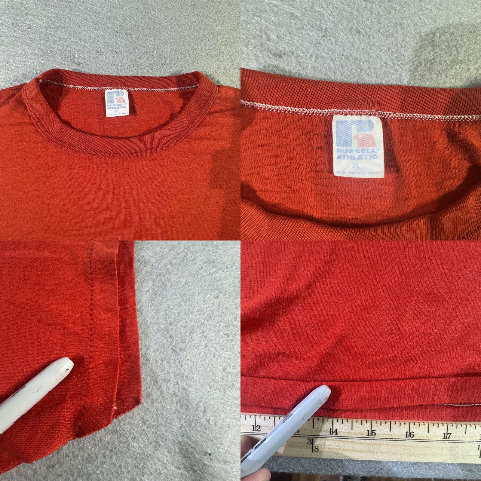 Russell Athletic VINTAGE Russell Athletic Shirt Mens XL Red 90s Tee Distressed Holes Single Stitch Crew Neck Short Sleeve Cotton Regular Tee Mens Size US XL / EU 56 / 4 - 8 Thumbnail
