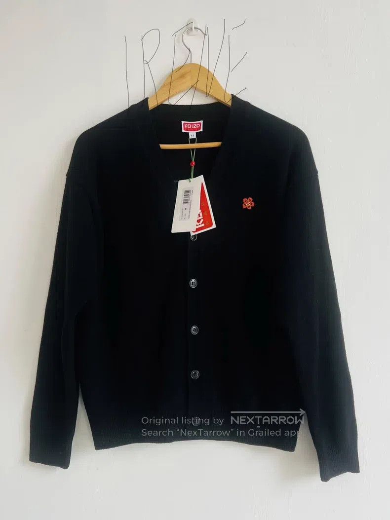 Kenzo Kenzo Haitang Flower Open Cardigan, Black V-Neck, Small Fl Size US XS / EU 42 / 0 - 1 Thumbnail