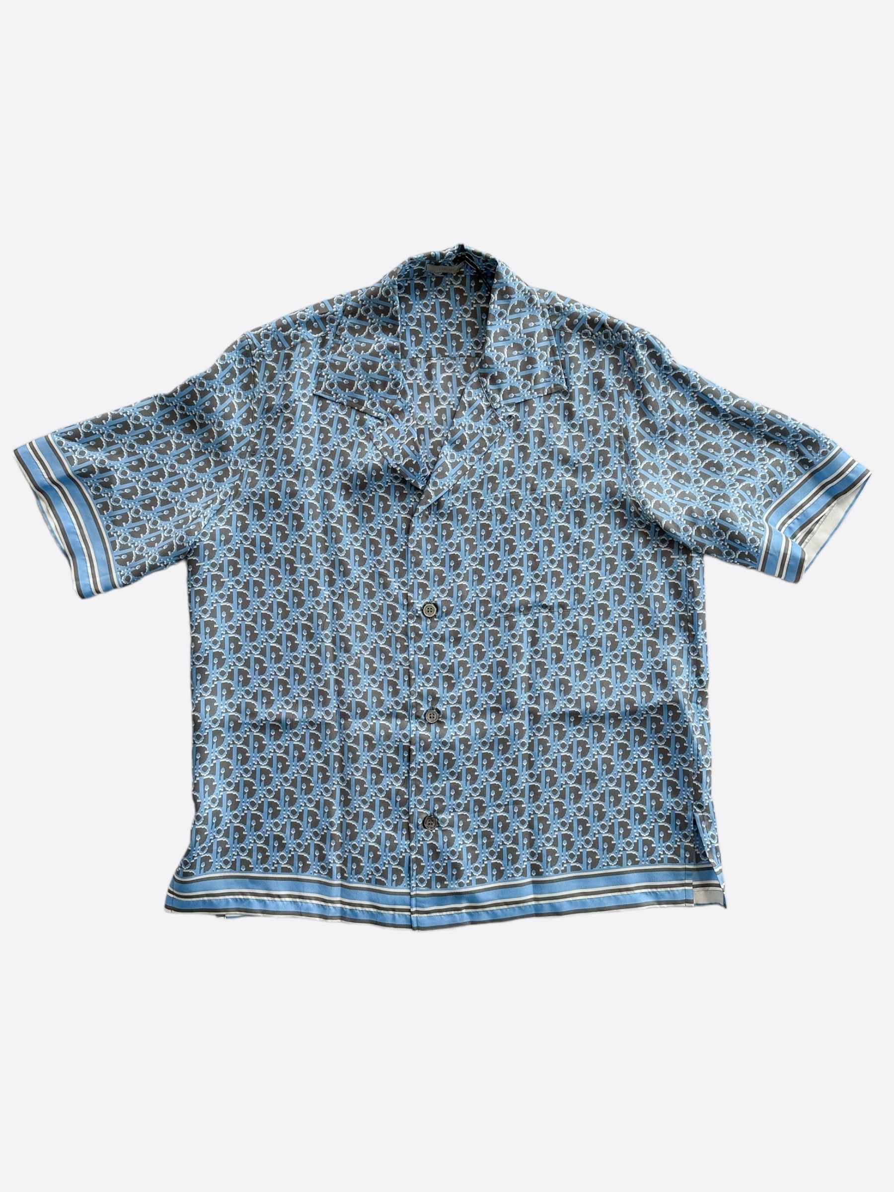 Dior Black & Blue Pixel Oblique Silk Button Up Shirt