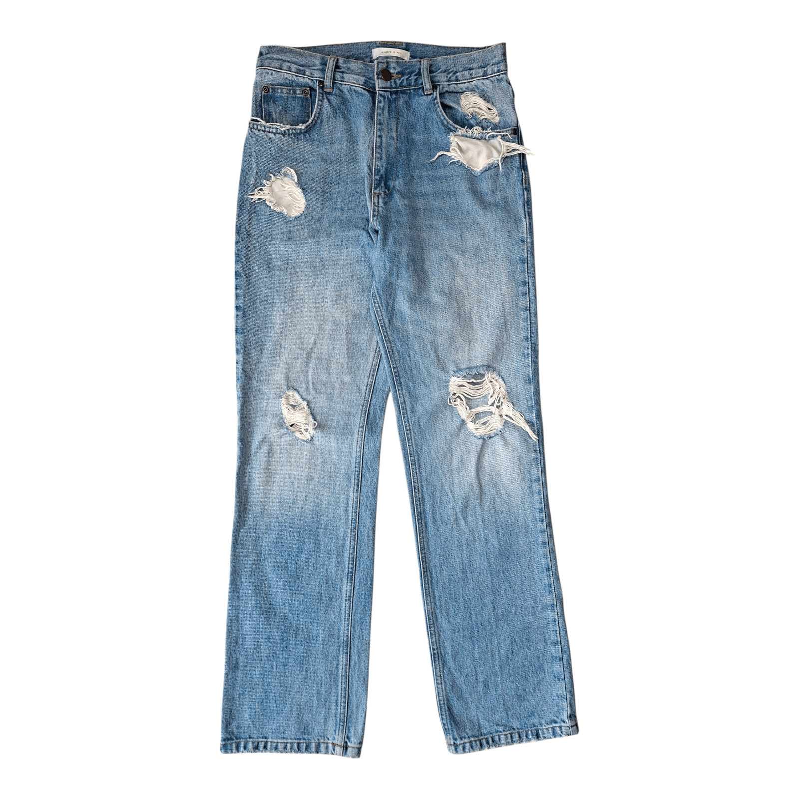 ANINE BING Gavin Jeans - Distressed Light Wash Straight Leg