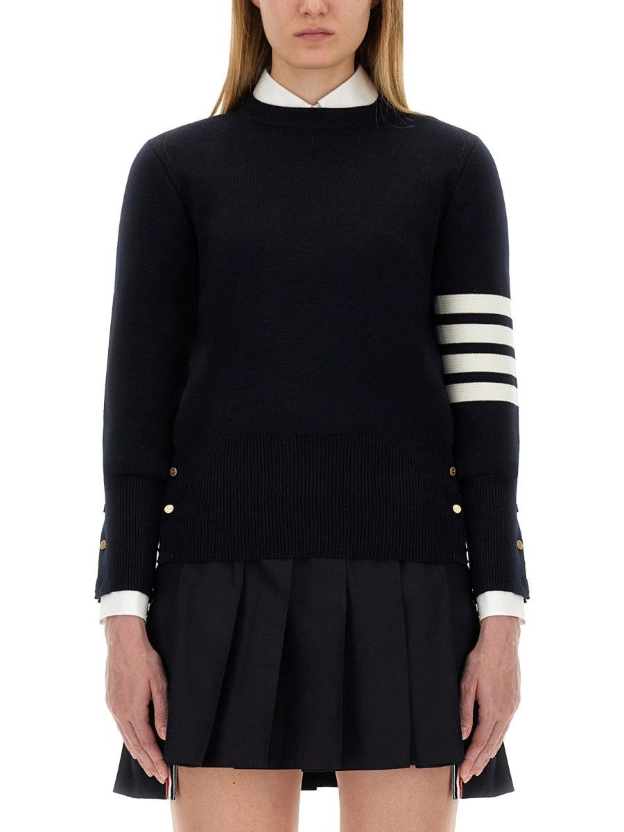 Thom Browne THOM BROWNE MILANO STITCH JERSEY WITH 4 BARS - BLUE (IT 38) Size XS / US 0-2 / IT 36-38 - 1 Thumbnail