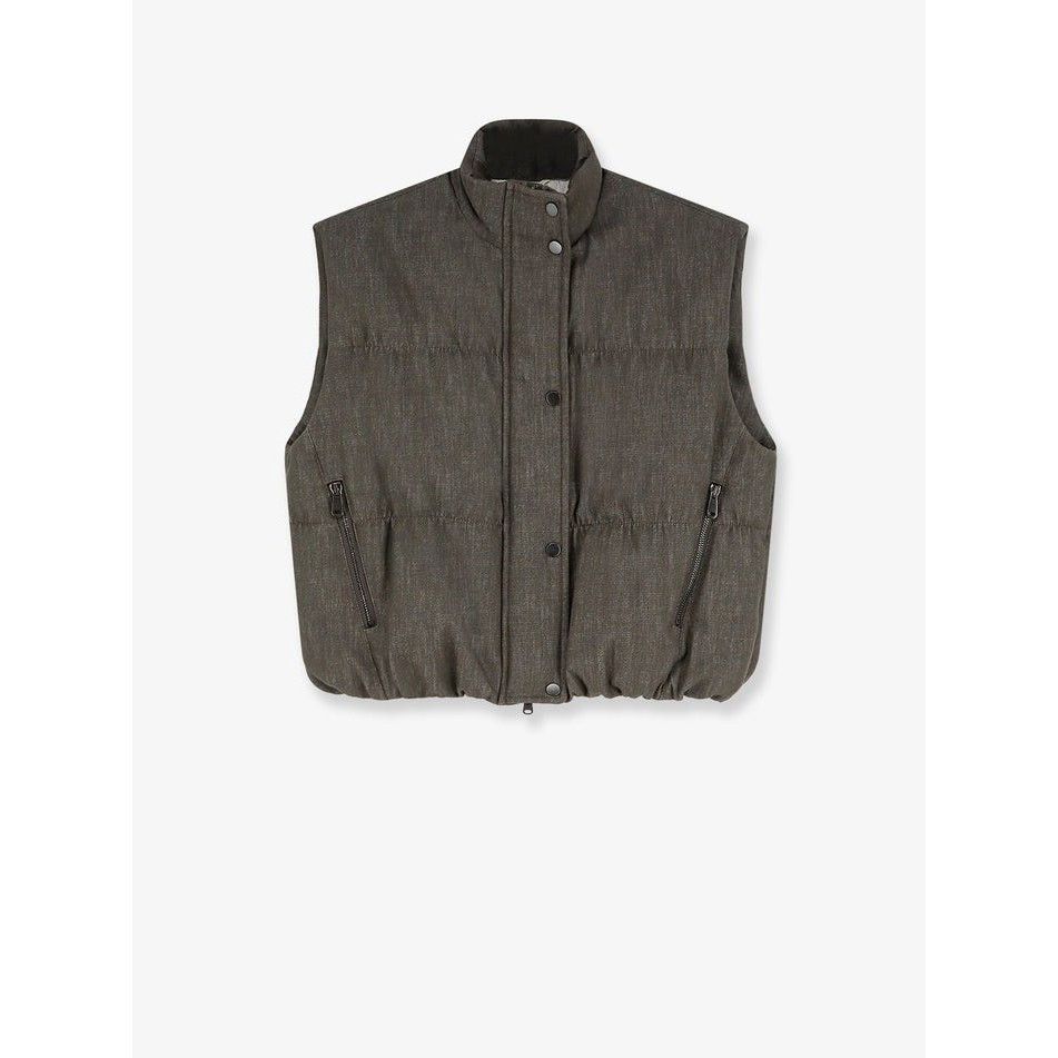 Brunello Cucinelli BRUNELLO CUCINELLI $4600 Olive Cotton denim-effect down Vest Size XS / US 0-2 / IT 36-38 - 1 Thumbnail