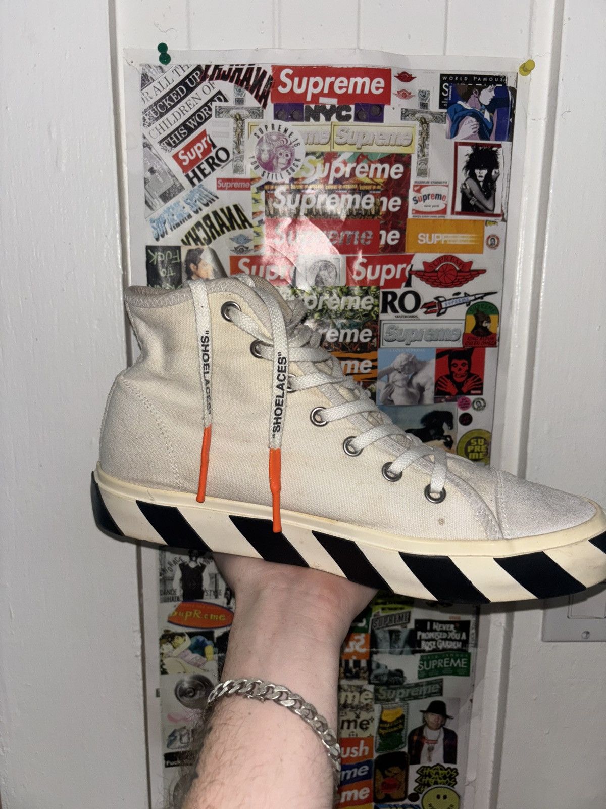 Off-White Off White Vulcanized high top “striped” Canvas Sneakers Size US 10.5 / EU 43-44 - 2 Thumbnail