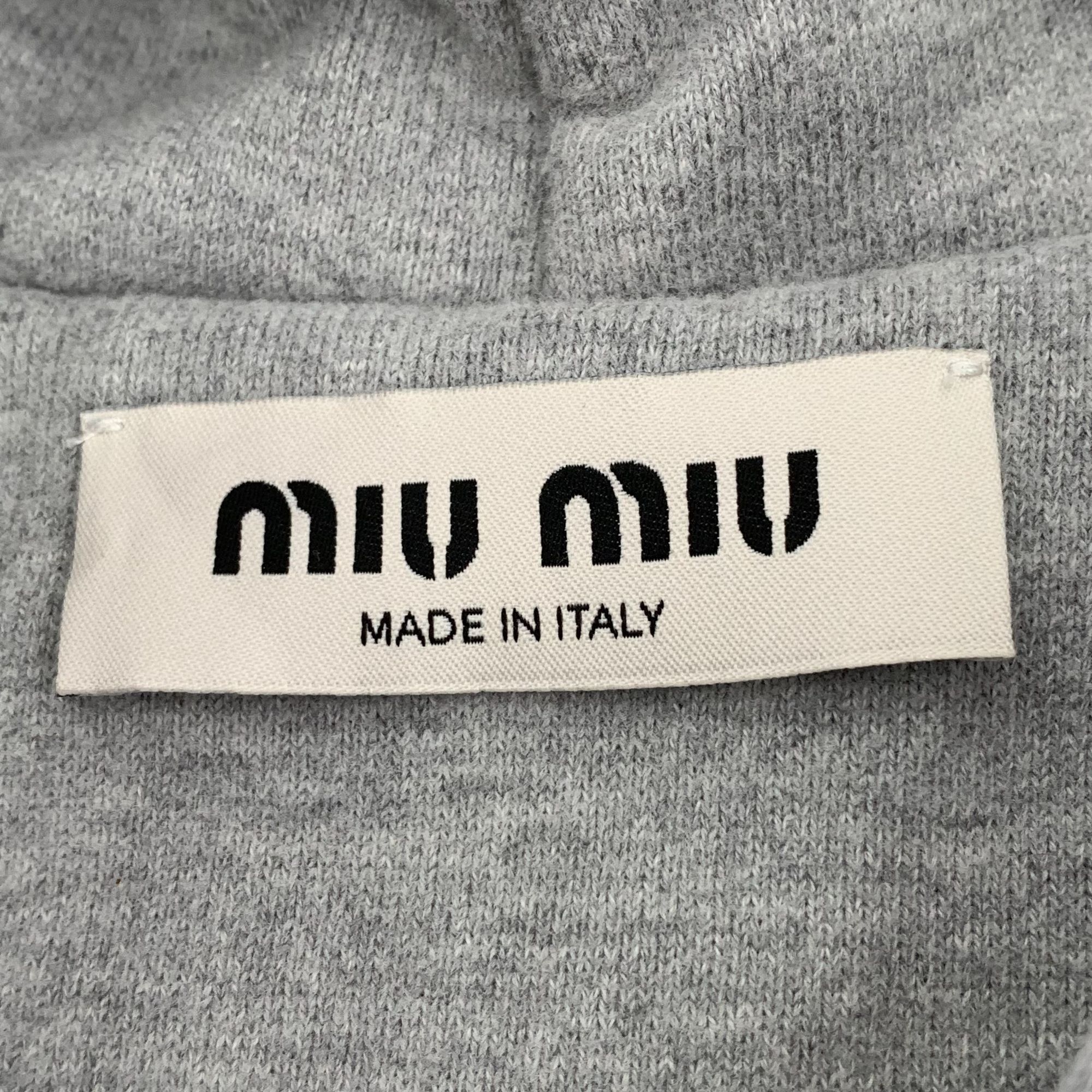 Miu Miu Miu Miu Gray Logo Embroidery Hoodie Made In Italy 100% Cotto Size L / US 10 / IT 46 - 2 Thumbnail