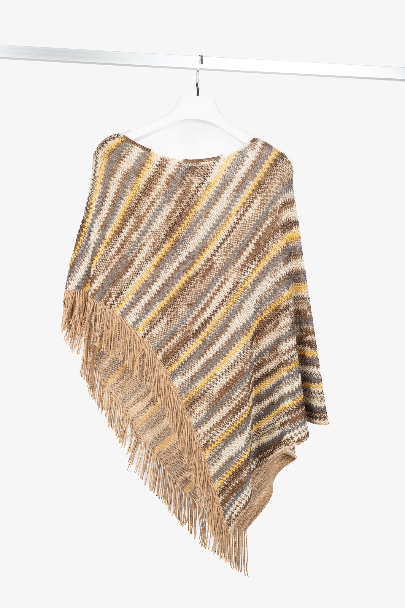 Missoni Missoni Brown & Yellow Wool-Blend Striped Knit Fringe Poncho Size ONE SIZE - 2 Thumbnail
