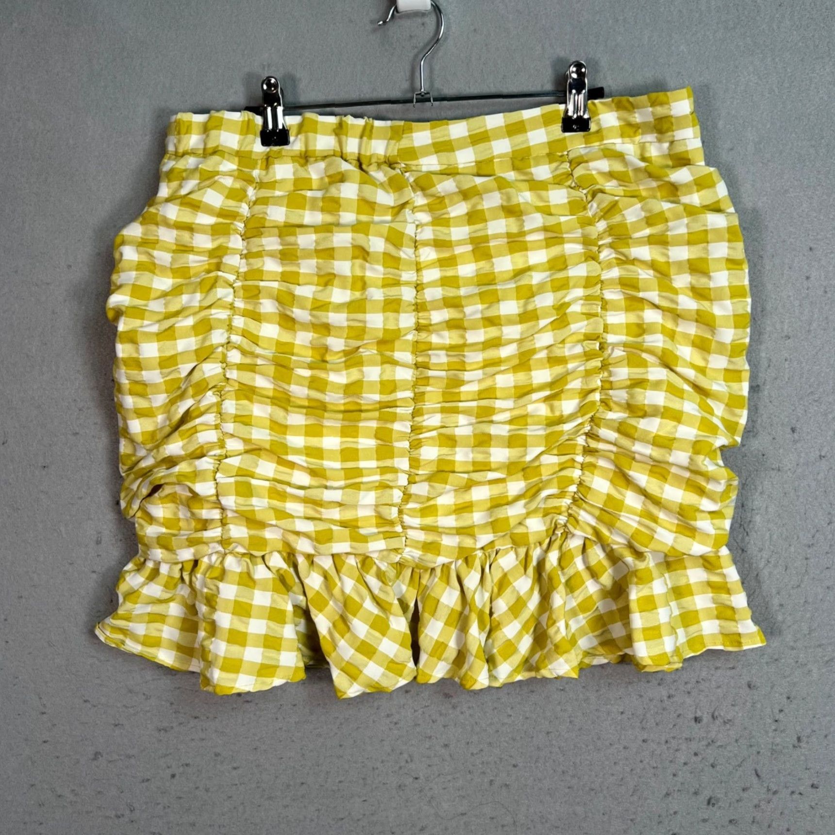 Vintage Skies Are Blue Yellow Gingham Ruched Skirt Womens XL Size Mini Short Summer Spring Streetwear Casual Womens Skies Are Blue Size 40" / US 18 - 2 Thumbnail