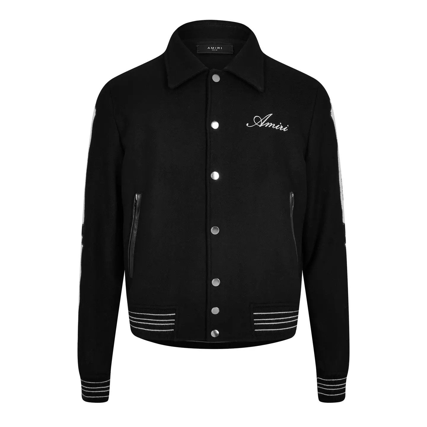 Amiri o1g2r1mq0426 Bones Wool Varsity Jacket in Black Size US M / EU 48-50 / 2 - 1 Thumbnail