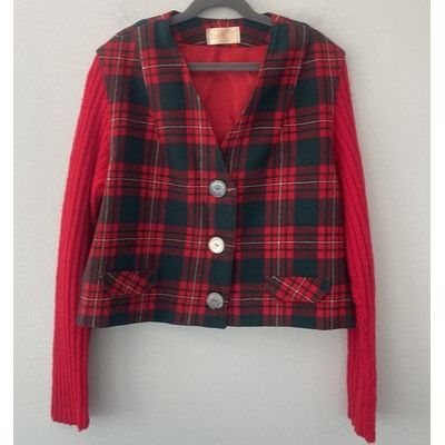 Pendleton Pendleton Women’s M/L Red Plaid Tartan Virgin Wool Button Cr Size L / US 10 / IT 46 - 1 Thumbnail