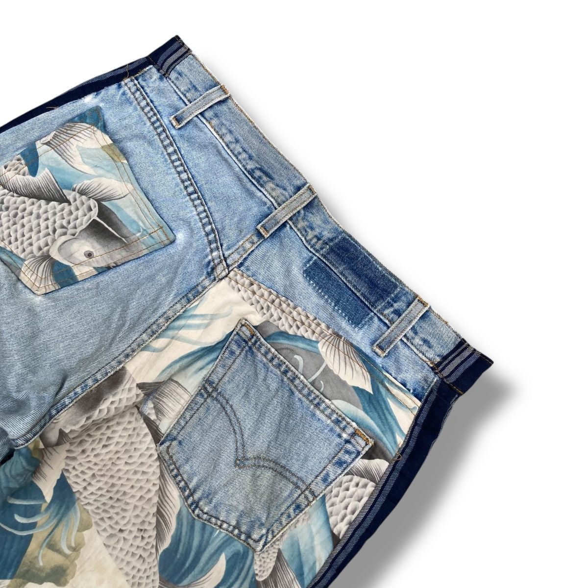 Handmade 🇯🇵 BLUESHADU JAPANESE KOI FISH DISTRESSED DENIM PANTS Size US 33 - 13 Thumbnail
