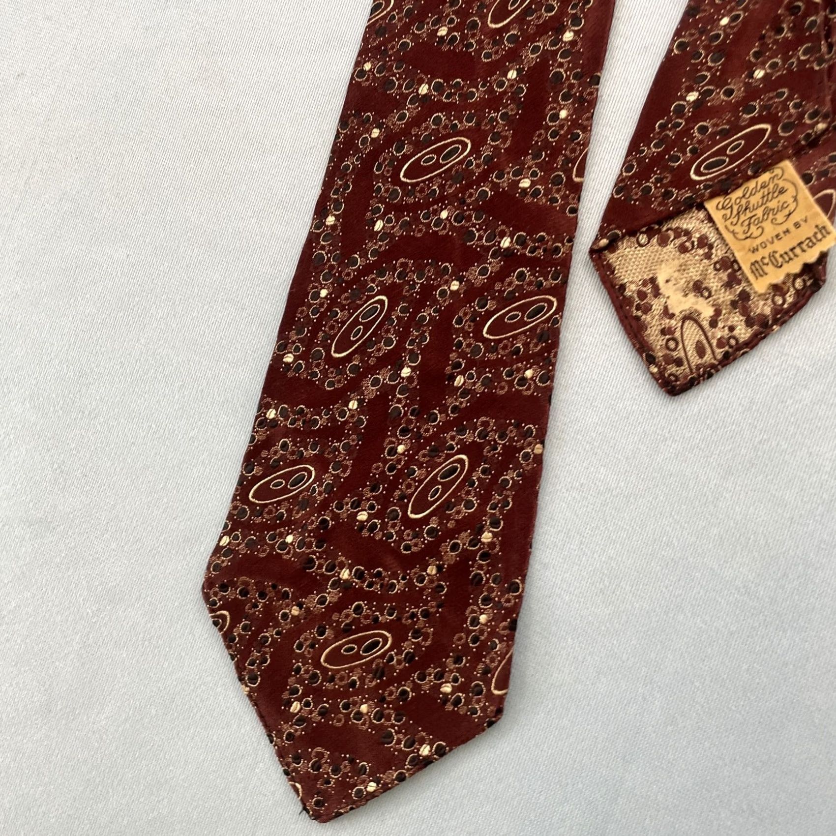 MCM VINTAGE Golden Shuttle Fabric McCurrach Tie Woven Foulard Red White Dots 4x56 Silk Neckwear Tie Men MCM Vintage Rockabilly Capsule 1940s Size ONE SIZE - 2 Thumbnail