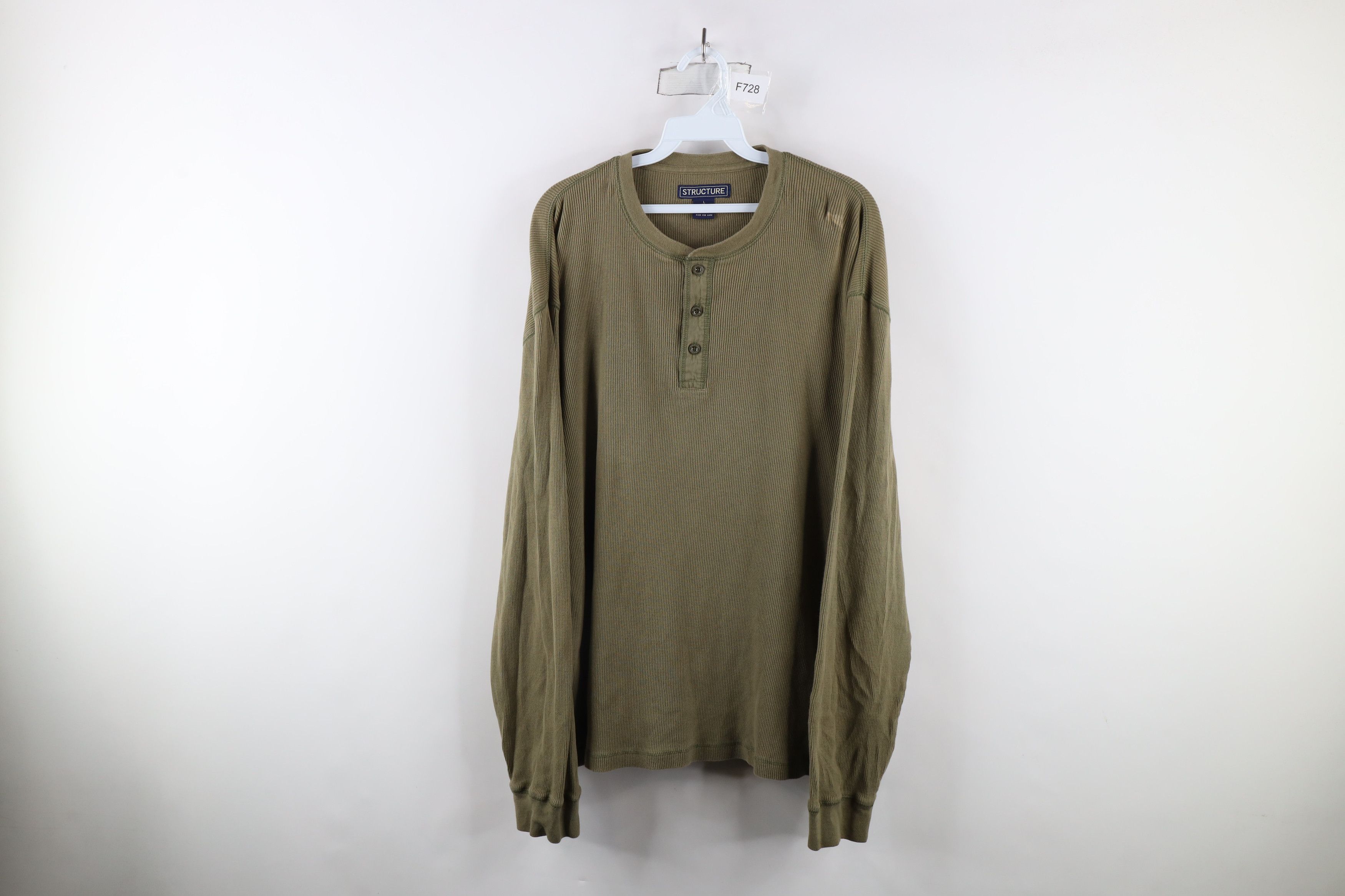 Vintage Vintage 90s Streetwear Blank Ribbed Knit Henley T-shirt Size US L / EU 52-54 / 3 - 1 Thumbnail