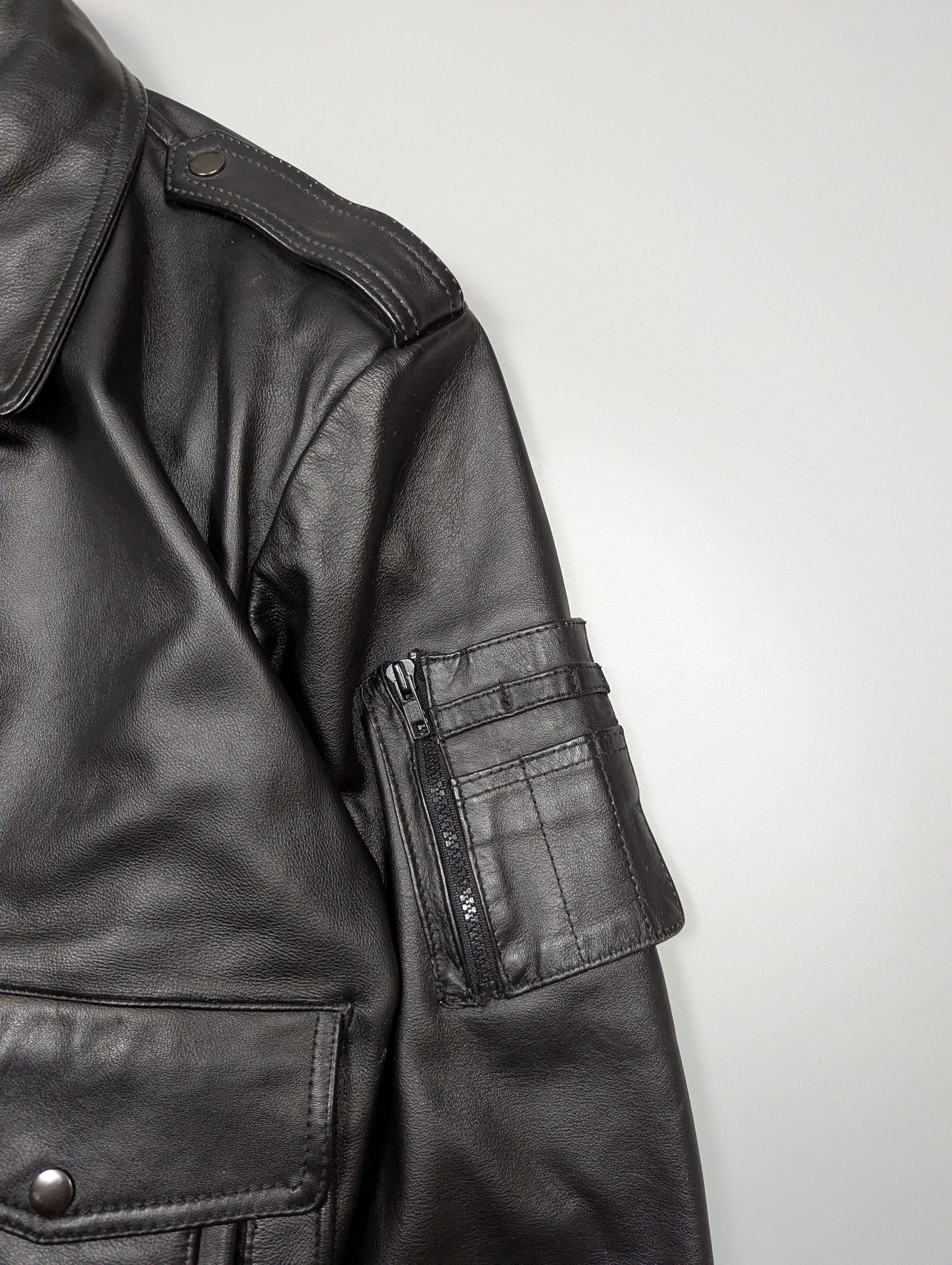 Leather × Vintage Men's Black Heavy Leather Biker Jacket Pilot Bomber Size US L / EU 52-54 / 3 - 3 Thumbnail