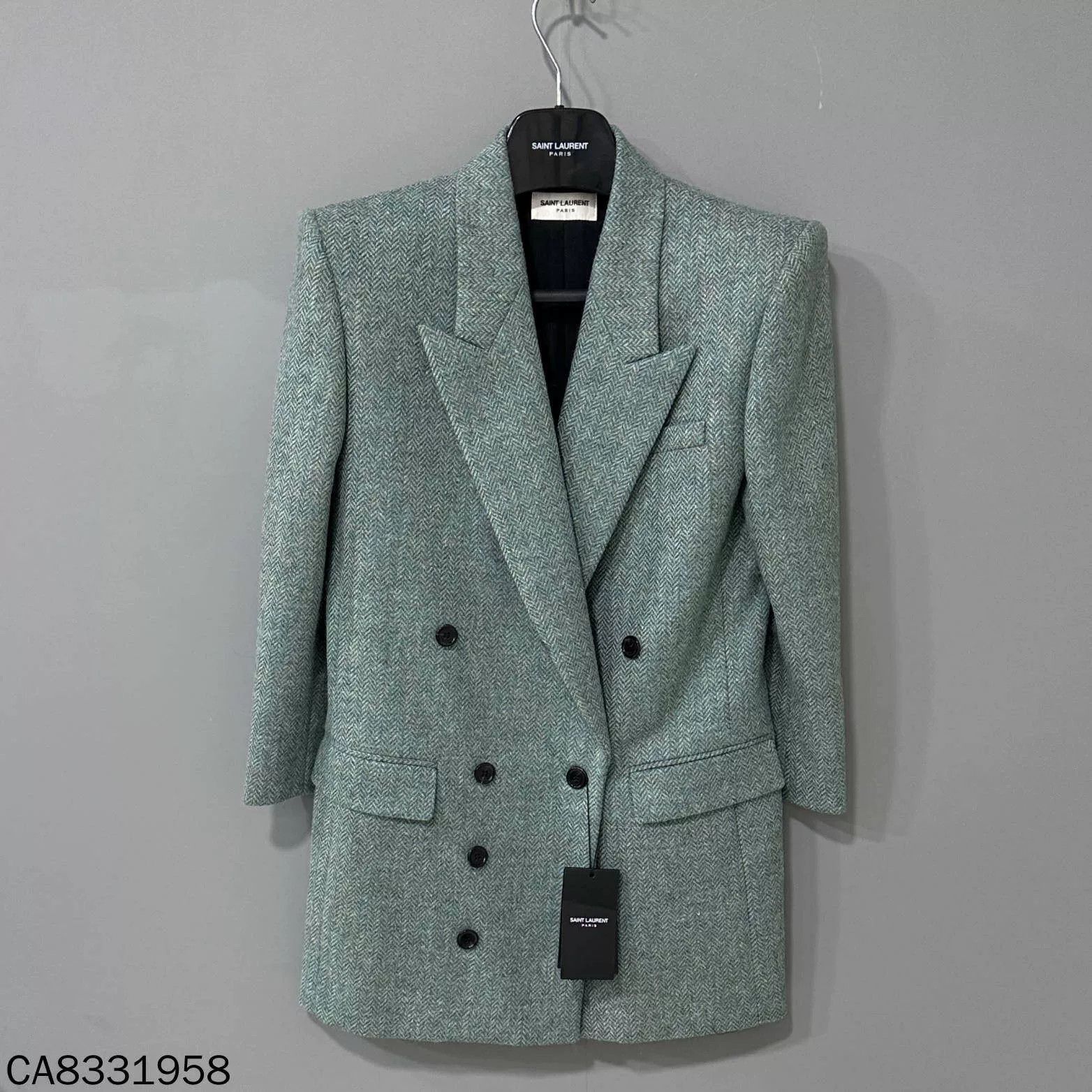 Saint Laurent Paris Saint Laurent Light Green Herringbone Blazer Size XS / US 0-2 / IT 36-38 - 1 Thumbnail