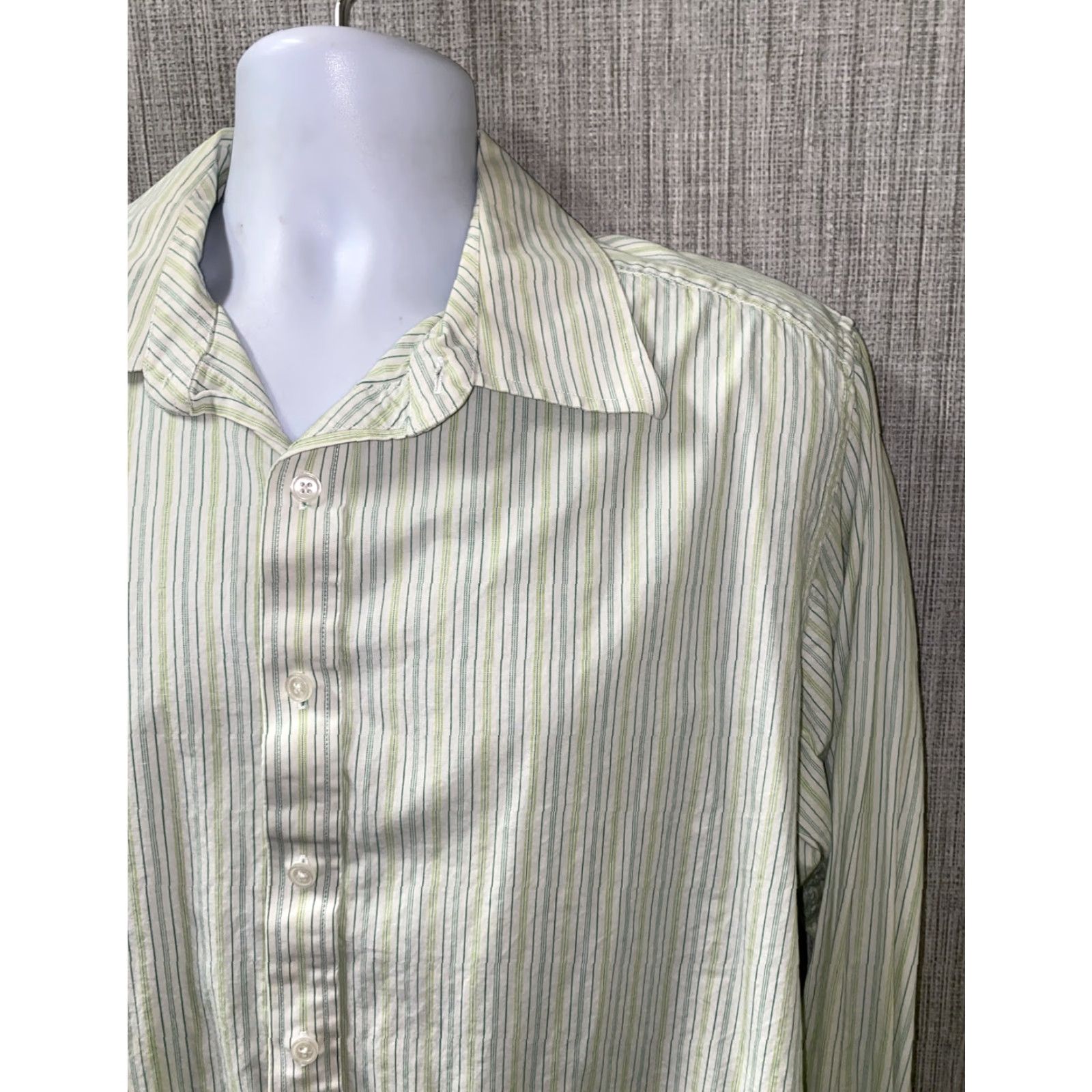 BKE BKE Men's Green Striped Cotton Button-Up Shirt Long Sleeve XL Size US XL / EU 56 / 4 - 2 Thumbnail